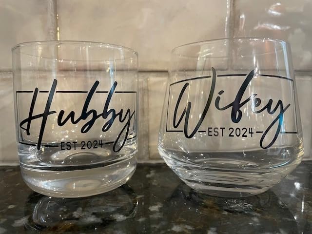 comfit Wedding Gifts for Couples 2026,Hubby & Wifey Wine&Whiskey Glass Set,Bridal Shower Gifts for Bride and Groom, Newly-Married Gifts for Him and Her，Mr and Mrs Gifts,His and Hers Glass customer photo 1