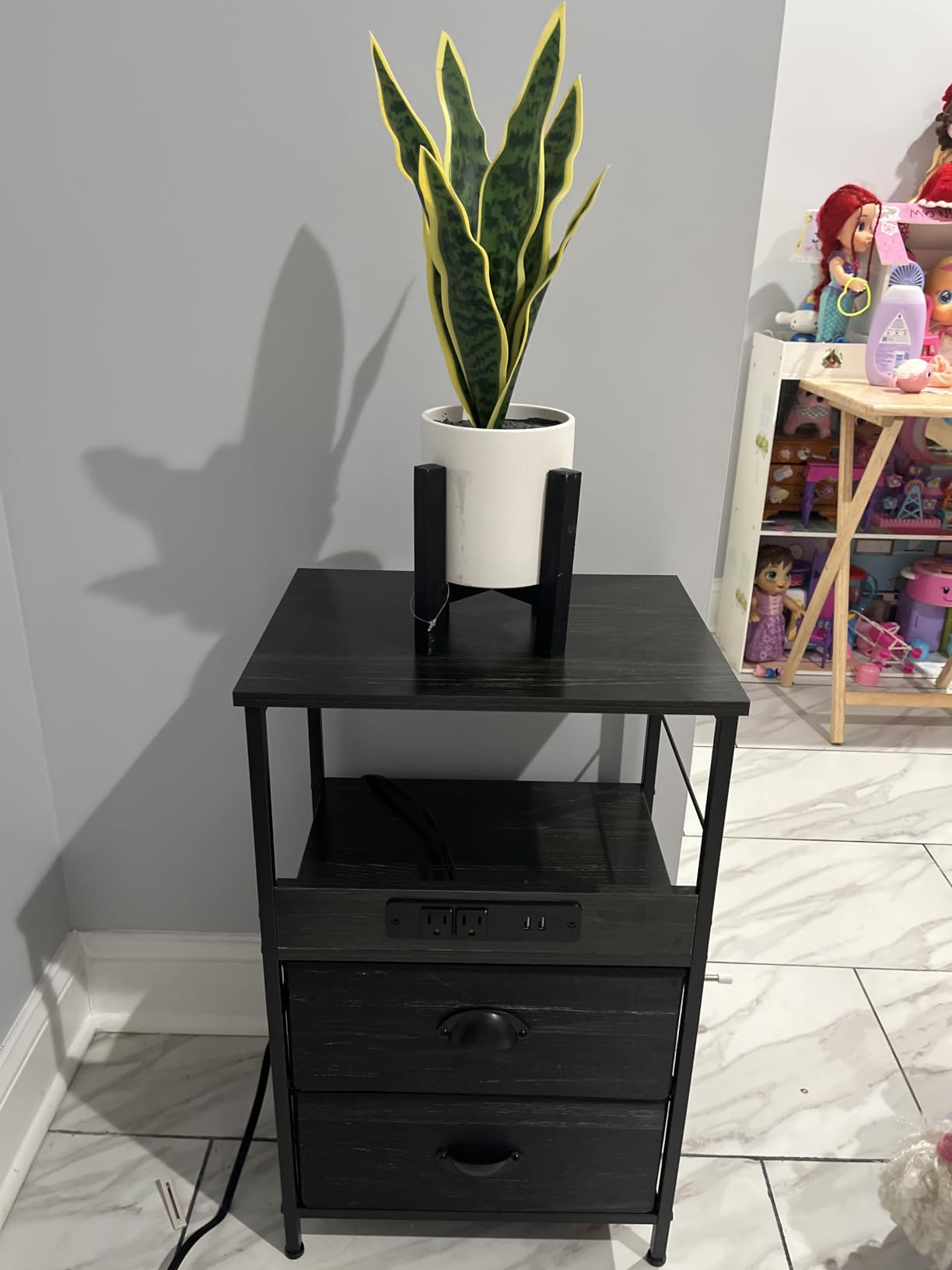 Furologee Night Stand with Charging Station, 2 Fabric Drawers, White customer photo 1