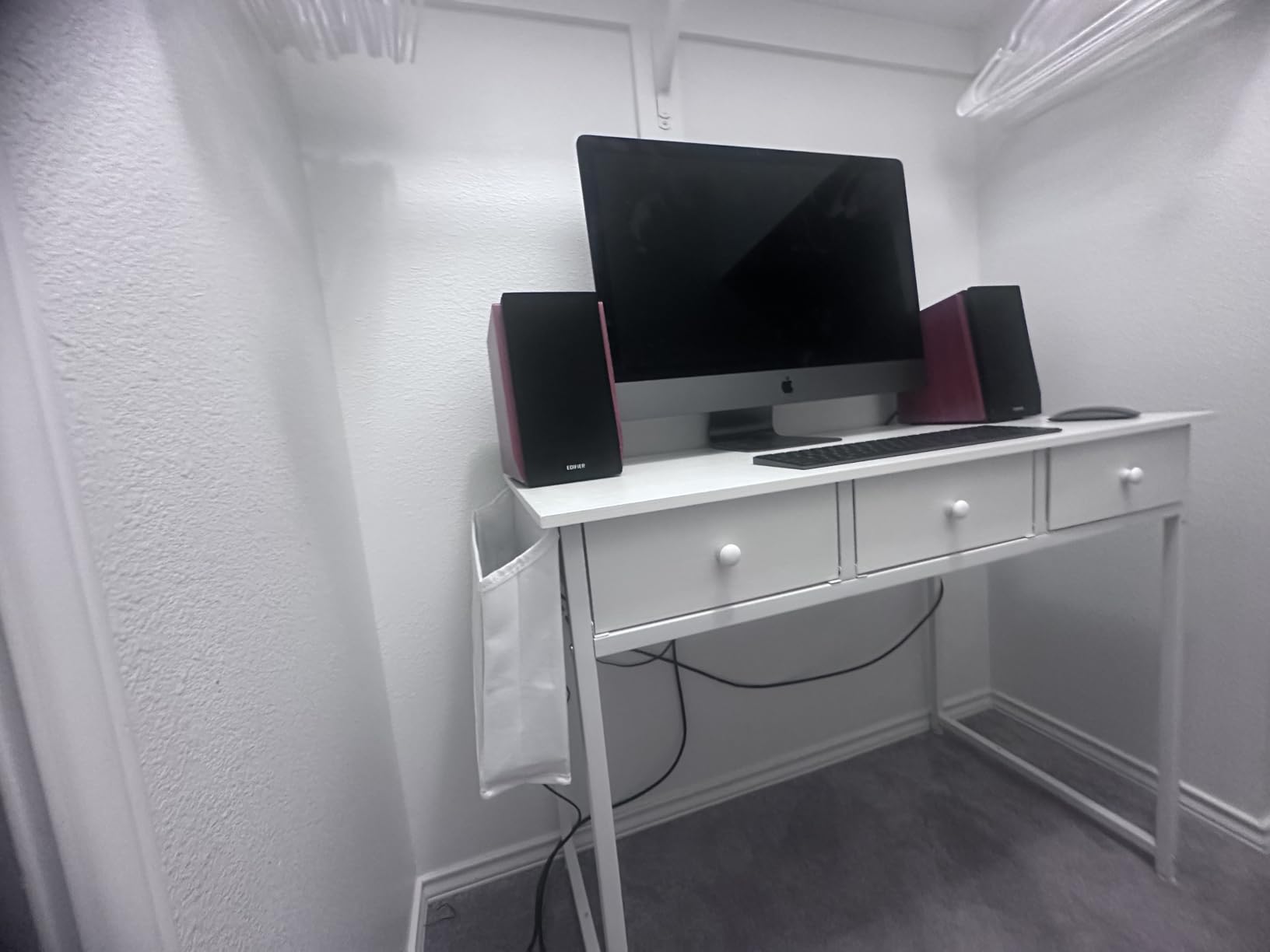 Lufeiya Small White Kids Desk with Drawers for Bedroom, 32 Inch Home Office Desks with Fabric Storage Drawer and Bag, Study Writing Vanity Table for Small Spaces, White customer photo 1