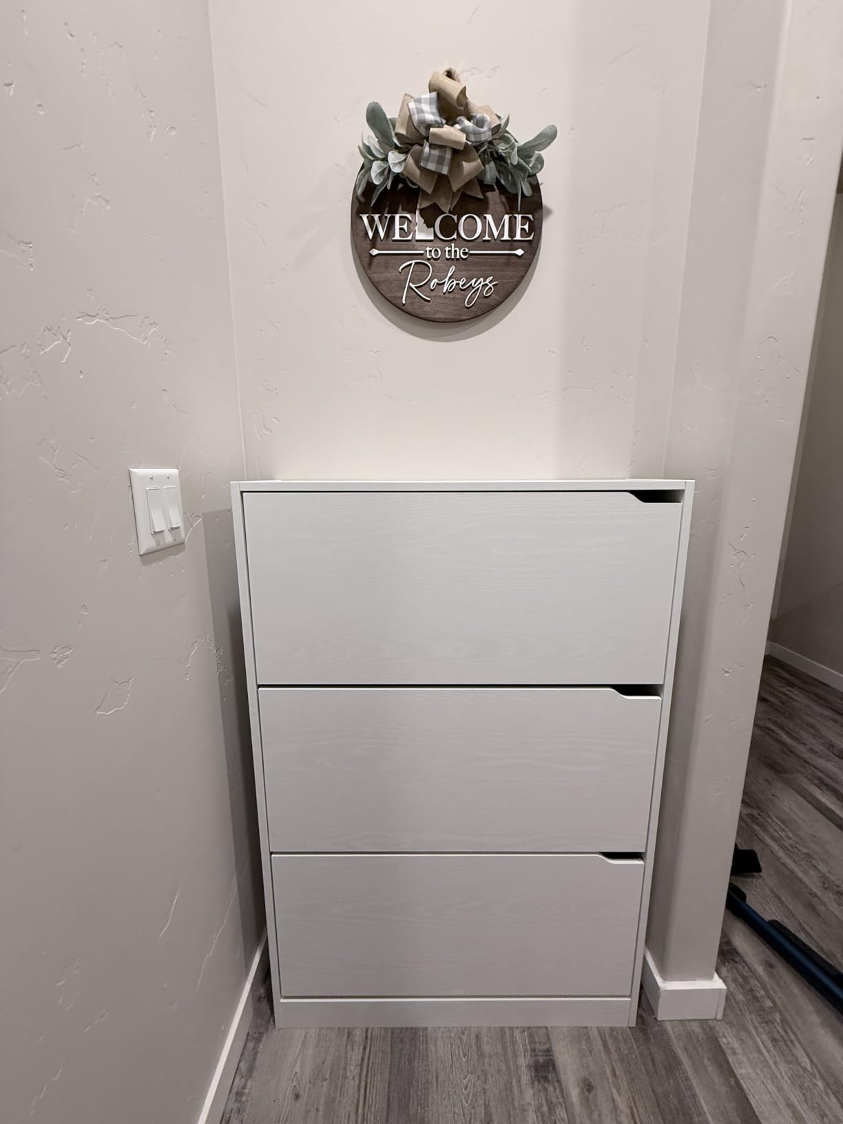 BORNOON Shoe Cabinet with 3 Flip Drawers, Hidden Wood Shoe Cabinet,Freestanding Shoe Storage Cabinet for Entryway Hallway.White. 47.2