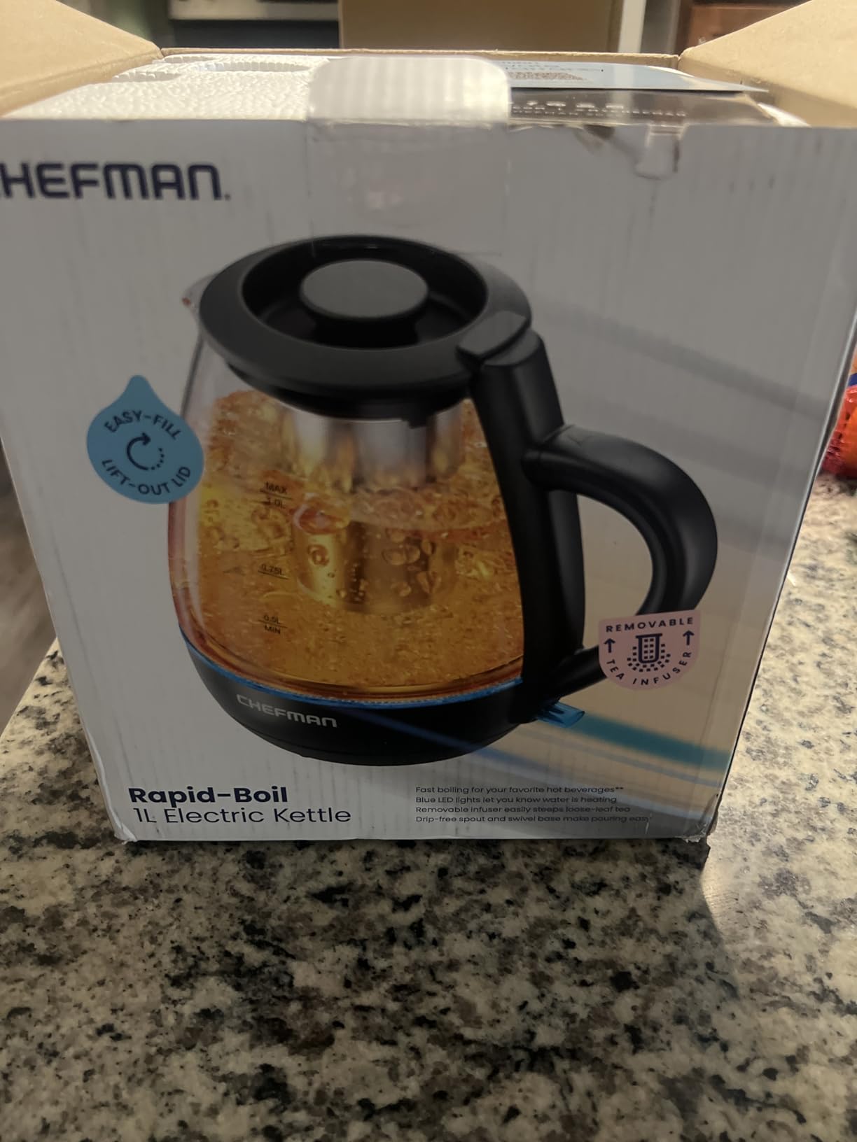 Chefman Electric Kettle with Tea Infuser, Compact 1L (4 Cups), 1500W, Removable Lid for Easy Cleaning, Boil-Dry Protection, Stainless Steel Filter, BPA Free, Auto Shut Off, Small Electric Tea Kettle customer photo 1