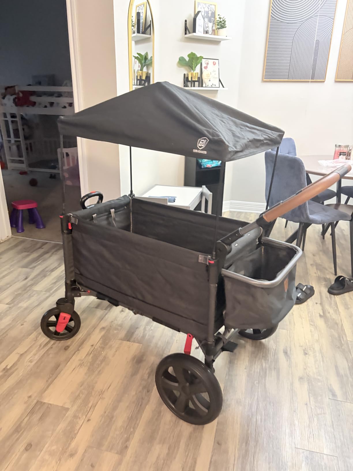 EVER ADVANCED Side-Unzip Wagon Stroller for 2 Kids, Push Pull Stroller with Adjustable Handle, Easy Access Zipper Door, 5-Point Harness Removable UV-Protection Canopy Shock-Absorbing Wheels, Blue customer photo 1