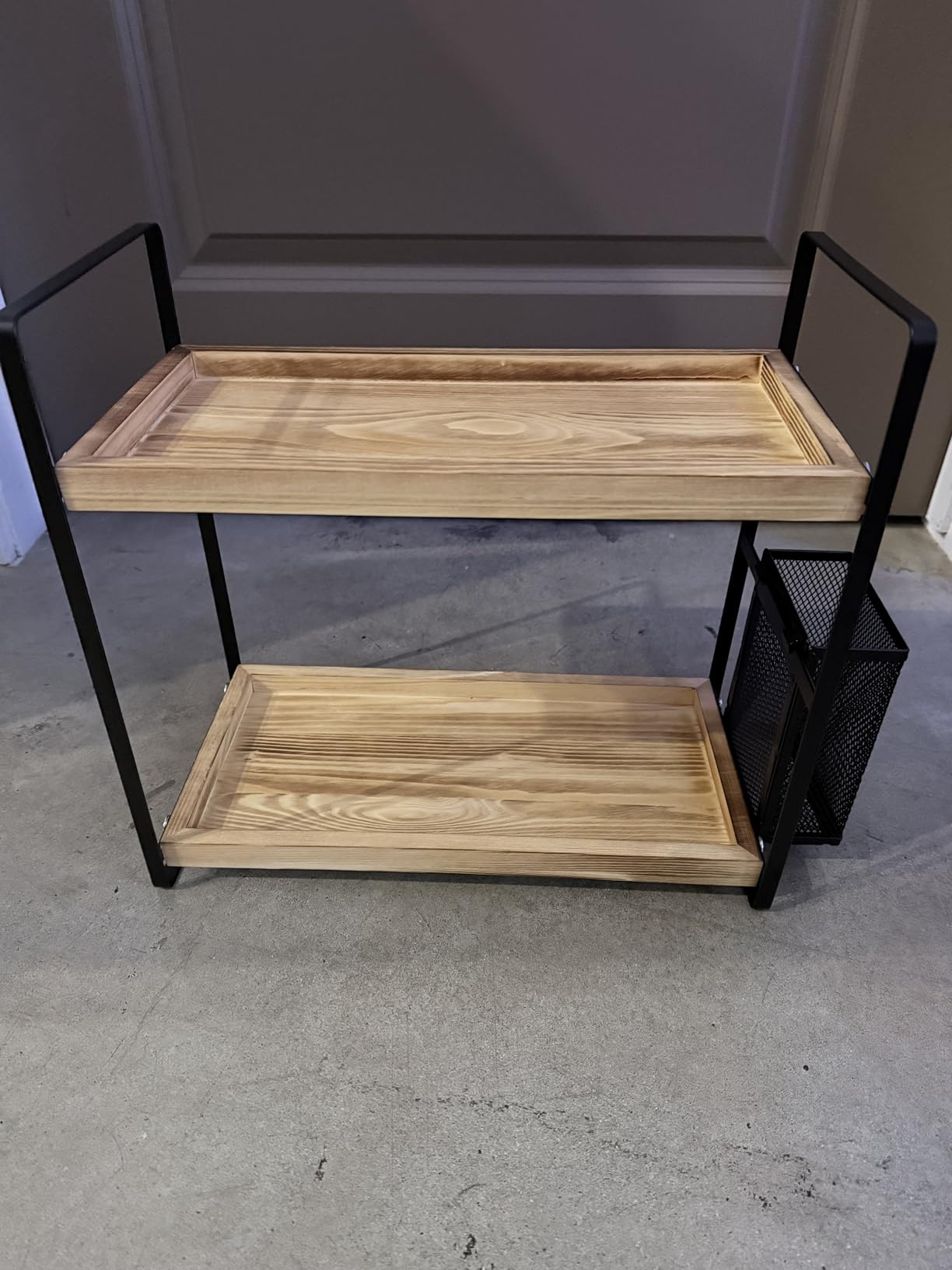 LEMIKKLE 2-Tier Coffee Bar Organizer With Basket,Wooden Counter Shelf for Coffee Bar Accessories,Kitchen Spice Rack Organizer for Countertop-Brown customer photo 2