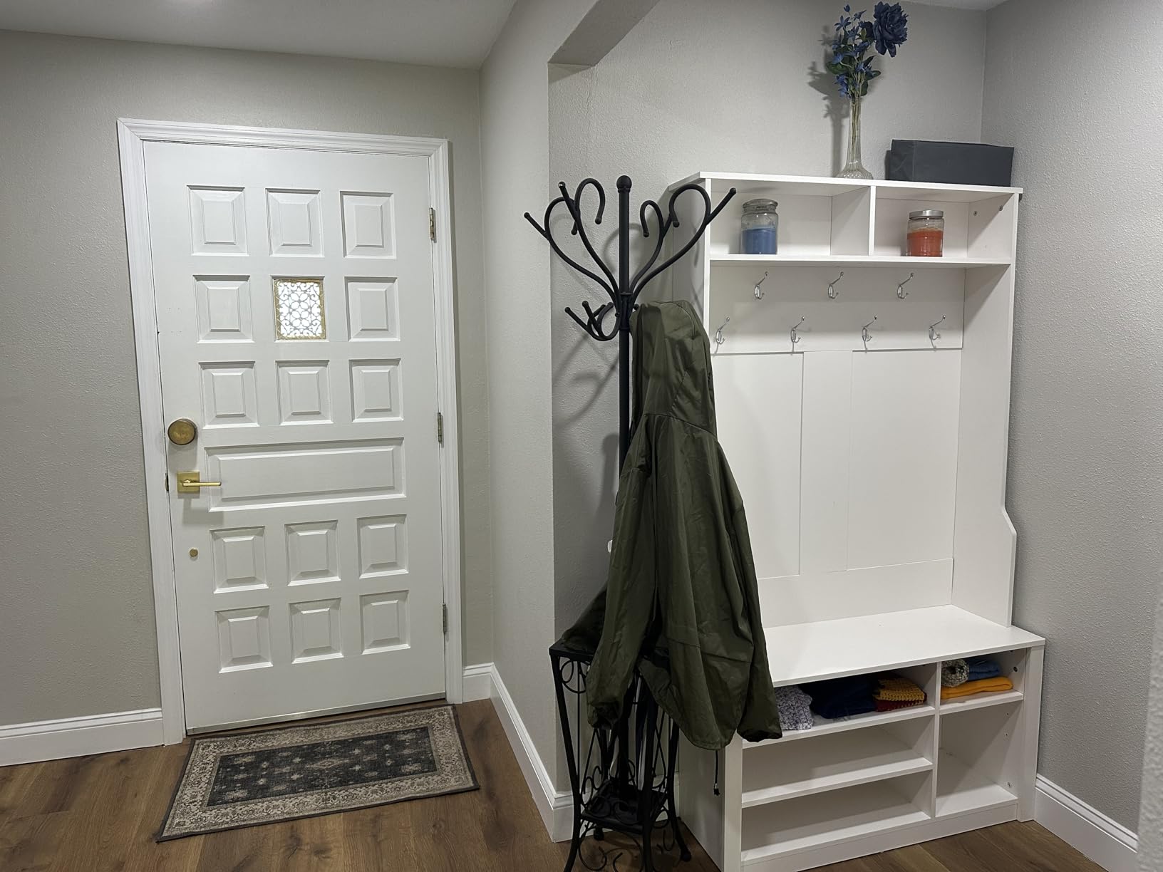 Aiho Entryway Hall Tree with Bench and Storage, Rustic Brown customer photo 2
