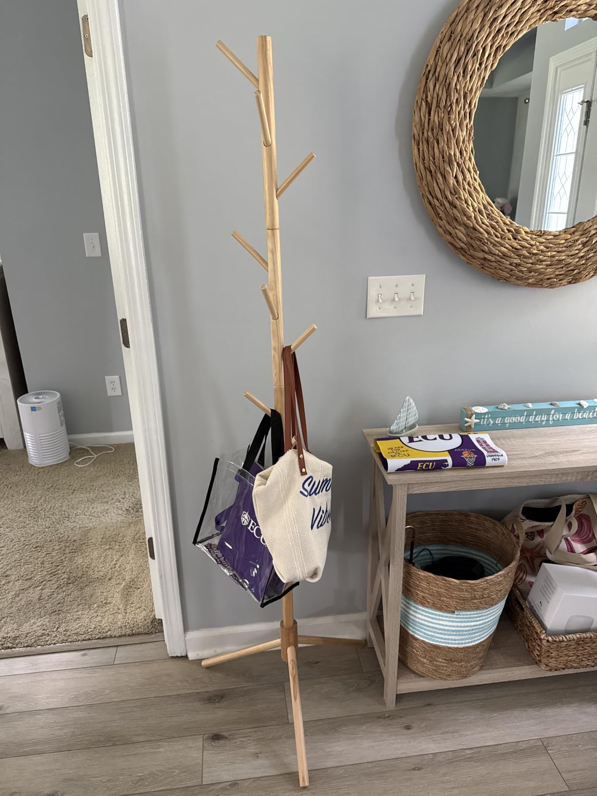 8-Hook Freestanding Coat Rack 3 Adjustable Heights Sturdy Brown customer photo 1