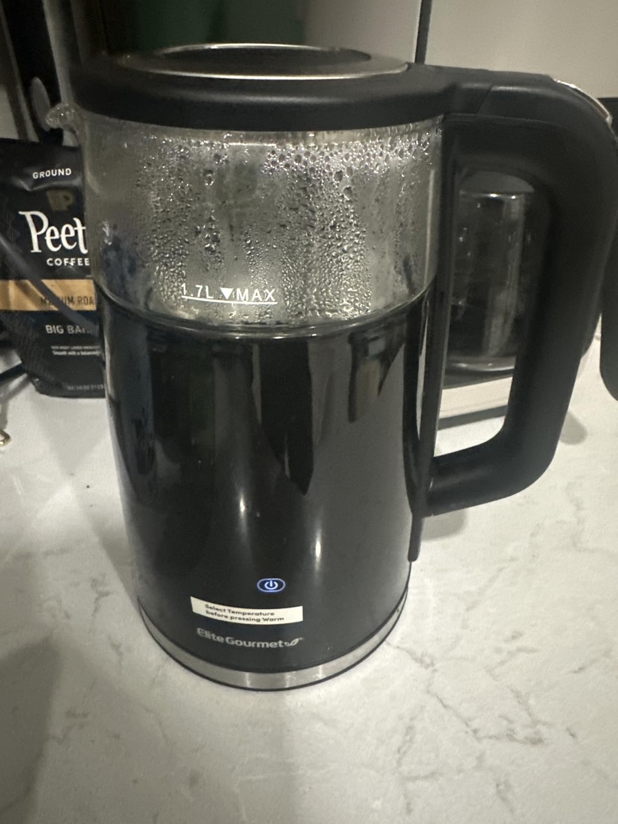 Elite Gourmet 1.7L Dual-Wall Cool-Touch Tea Kettle, Touchscreen, Black | Borosilicate Glass, 304 Stainless Steel Interior, Programmed Digital Keep Warm, Auto Off & Audible Indicator customer photo 1