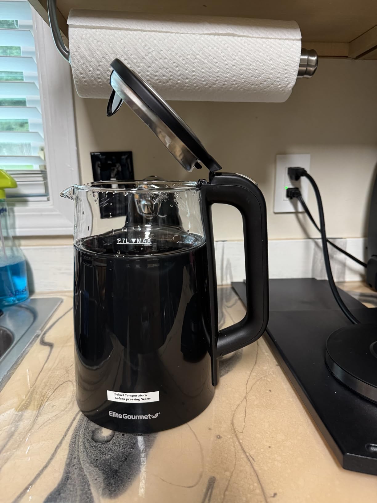 Elite Gourmet 1.7L Dual-Wall Cool-Touch Tea Kettle, Touchscreen, Black | Borosilicate Glass, 304 Stainless Steel Interior, Programmed Digital Keep Warm, Auto Off & Audible Indicator customer photo 2