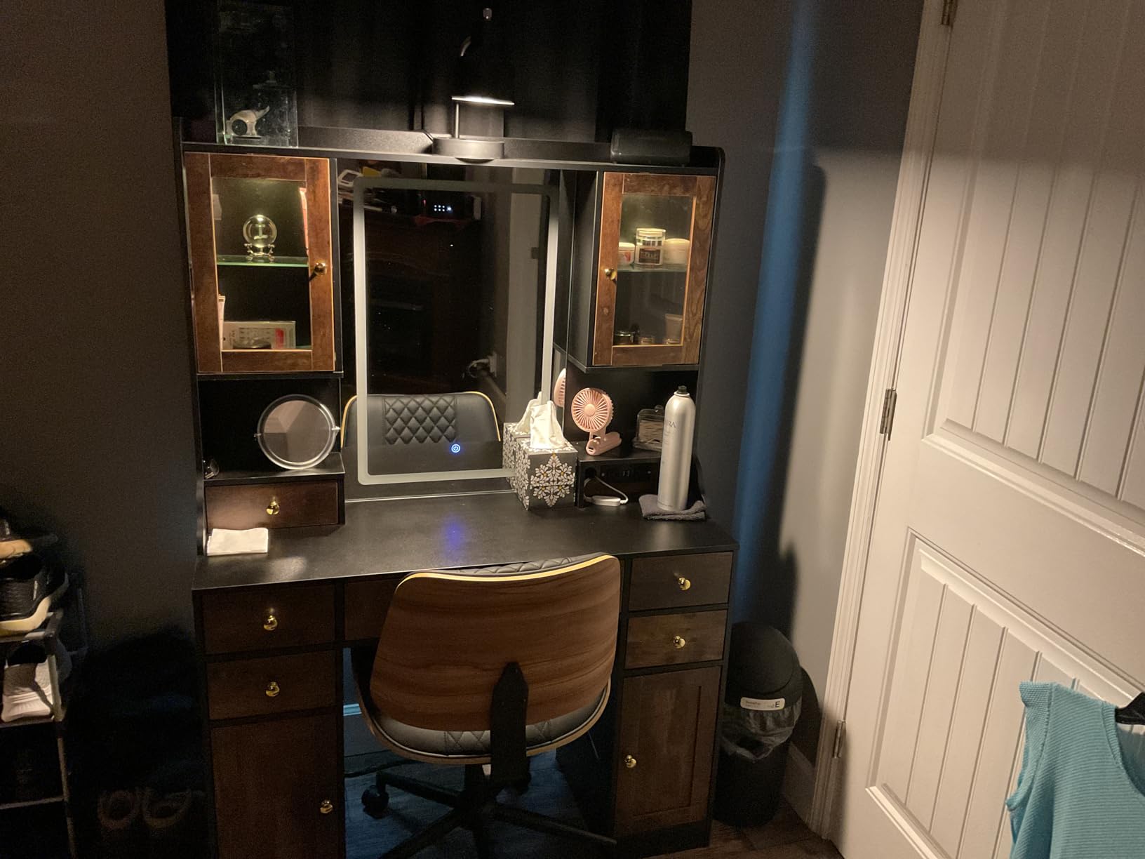 CSZZD White Makeup Vanity Desk with LED Mirror & RGB Cabinets customer photo 1