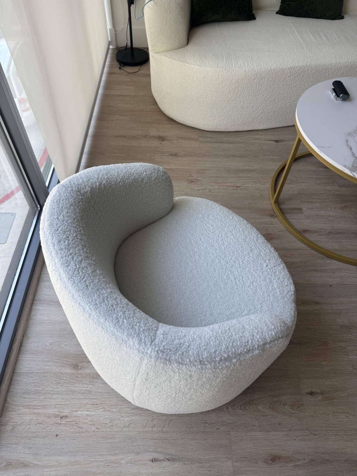 FOXHUNTER 360° Swivel Accent Chair, Barrel Chairs, Teddy Ivory customer photo 1
