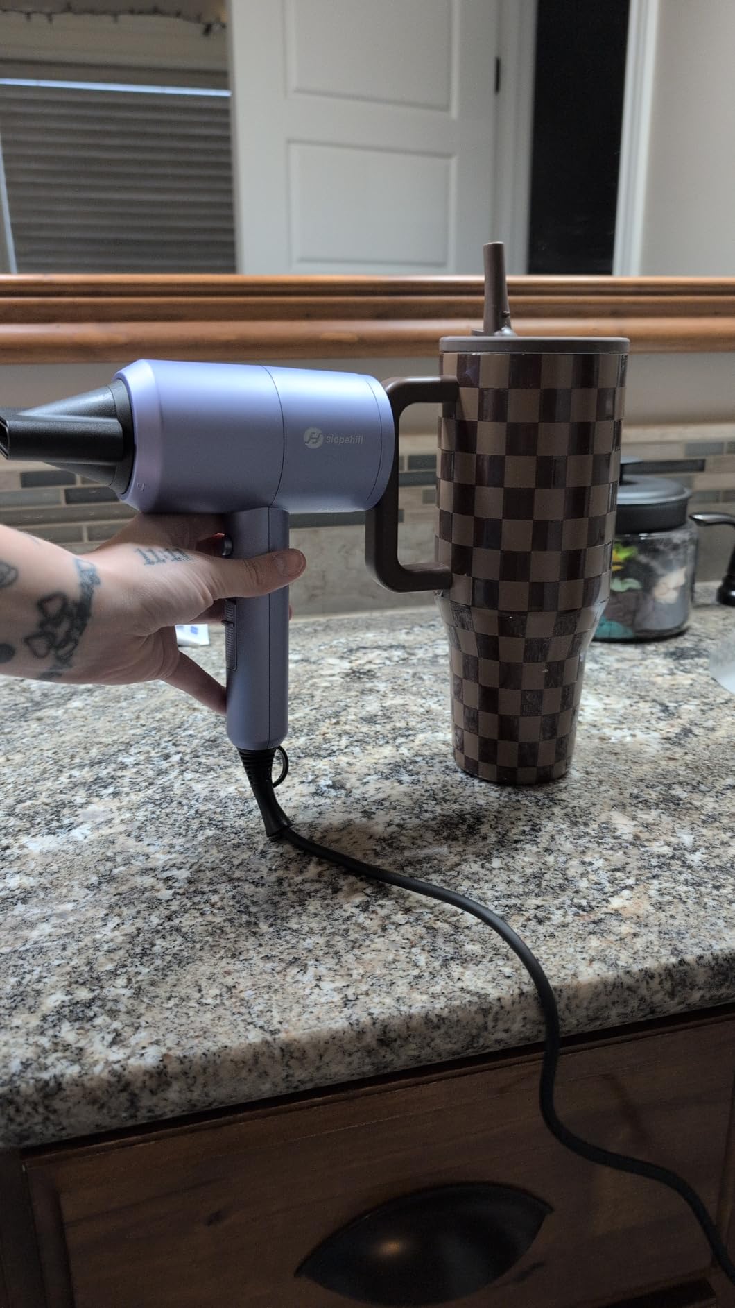Slopehill Professional Ionic Hair Dryer, Powerful 1800W Fast Drying Low Noise Blow Dryer with 2 Concentrator Nozzle 1 Diffuser Attachments for Home Salon Travel (Matte Blue) customer photo 2