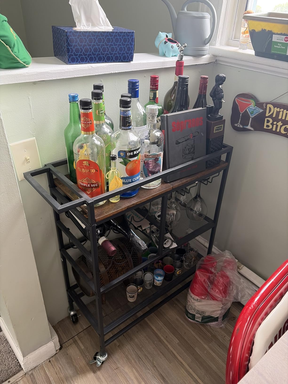 MAHANCRIS Bar Cart for Home, 3-Tier Serving Cart with Wheels and Handle, Beverage Cart with Wine Rack and Glass Holders, Rolling Wine Cart for Kitchen, Dining Room, Gold and White RCJM6101 customer photo 1