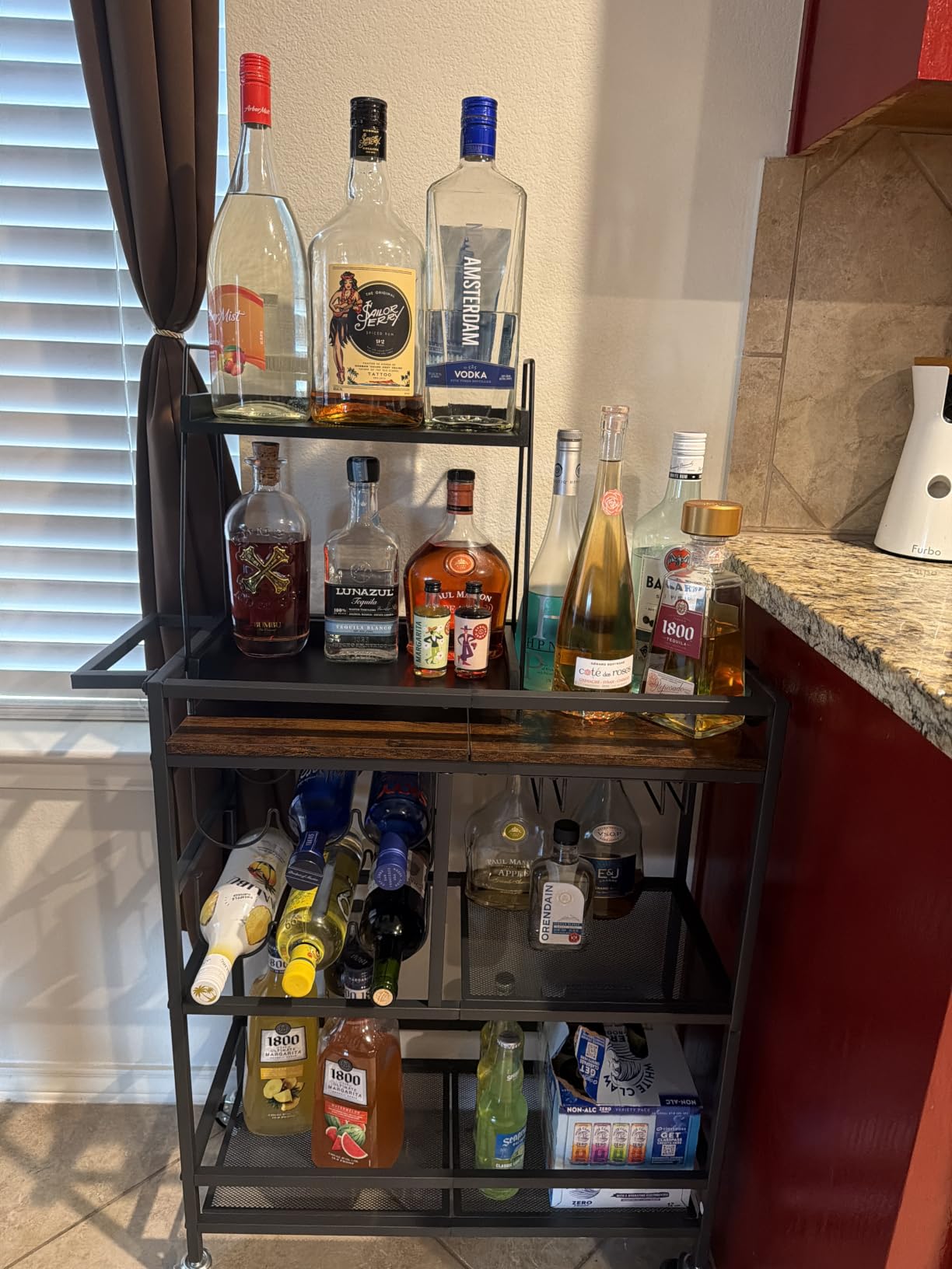 MAHANCRIS Bar Cart for Home, 3-Tier Serving Cart with Wheels and Handle, Beverage Cart with Wine Rack and Glass Holders, Rolling Wine Cart for Kitchen, Dining Room, Gold and White RCJM6101 customer photo 2
