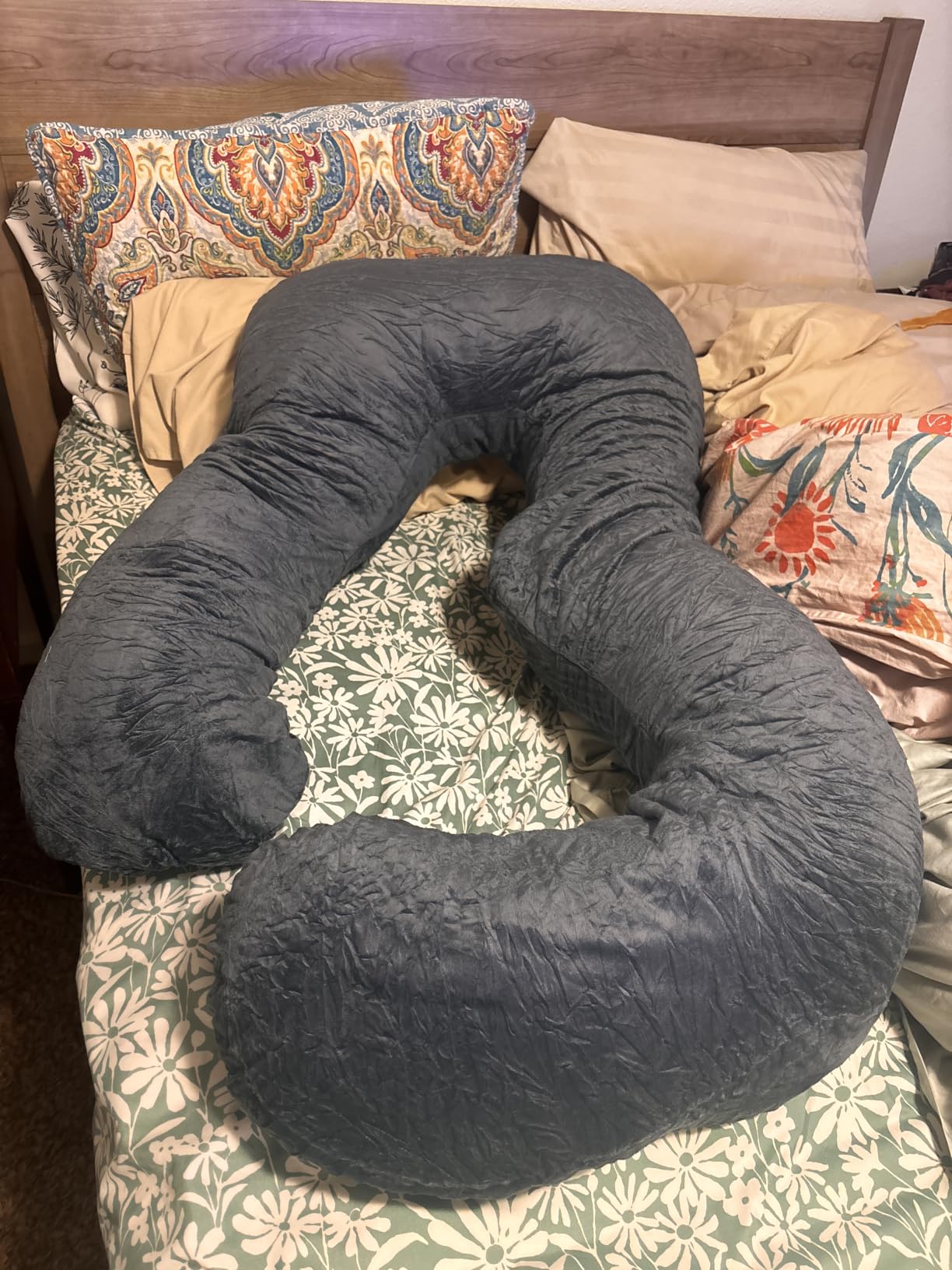 ALLOPERA U Shape Pregnancy Pillow - Full Body Maternity Pillow for Sleeping | Side Sleeper Support for Back, Belly, Hip & Leg, Pregnant Women, Removable & Washable Cover, Adjustable Fill, 57 Inch, Velvet customer photo 1