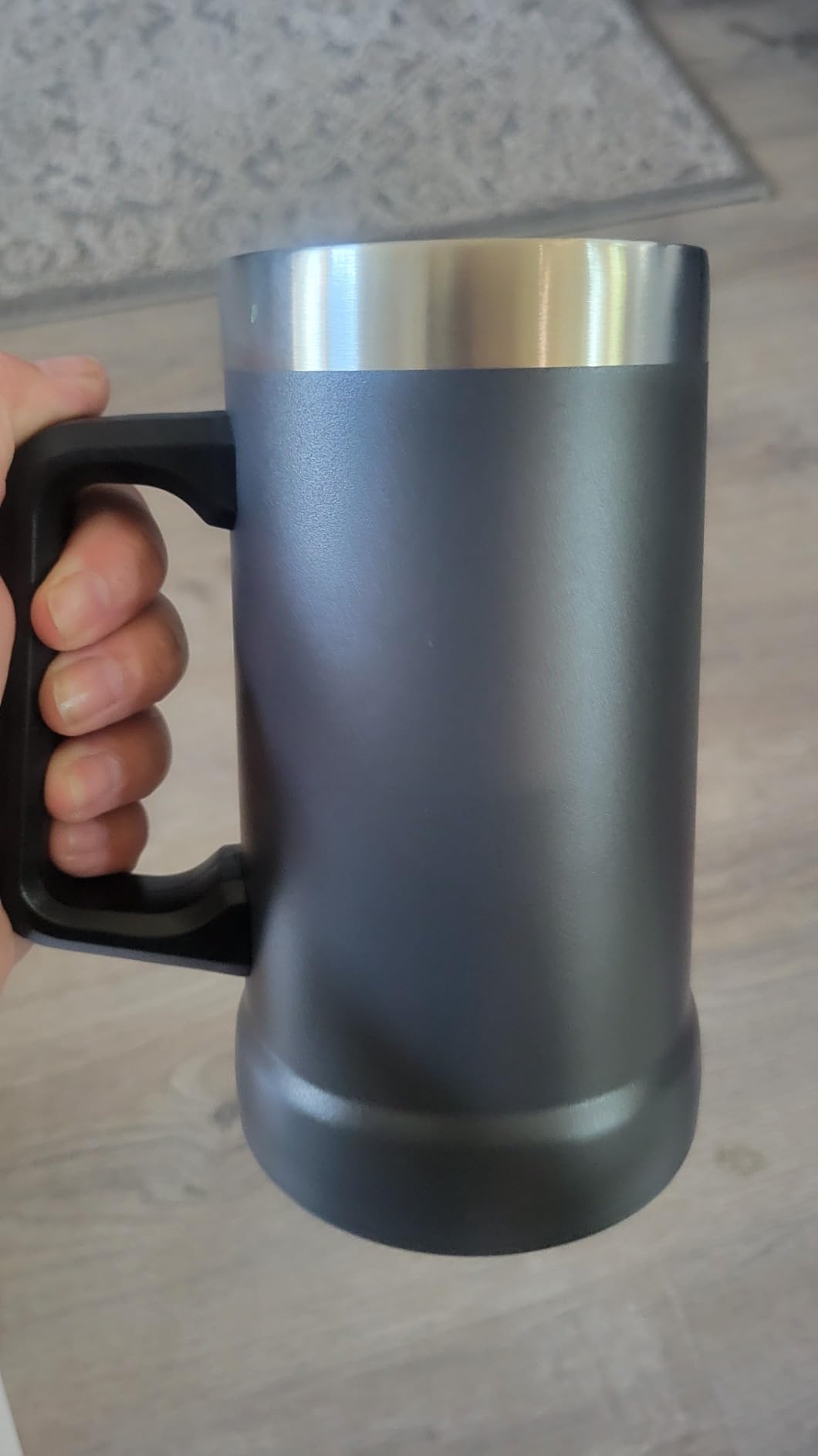 KooK Beer Stein, Stainless Steel Coffee Mug, Tumbler with Thermal Vacuum Insulation, Big Grip, Adventure, Double Walled Drinking Cup, Large Handle, Shatterproof, Navy Blue, 24 oz customer photo 1