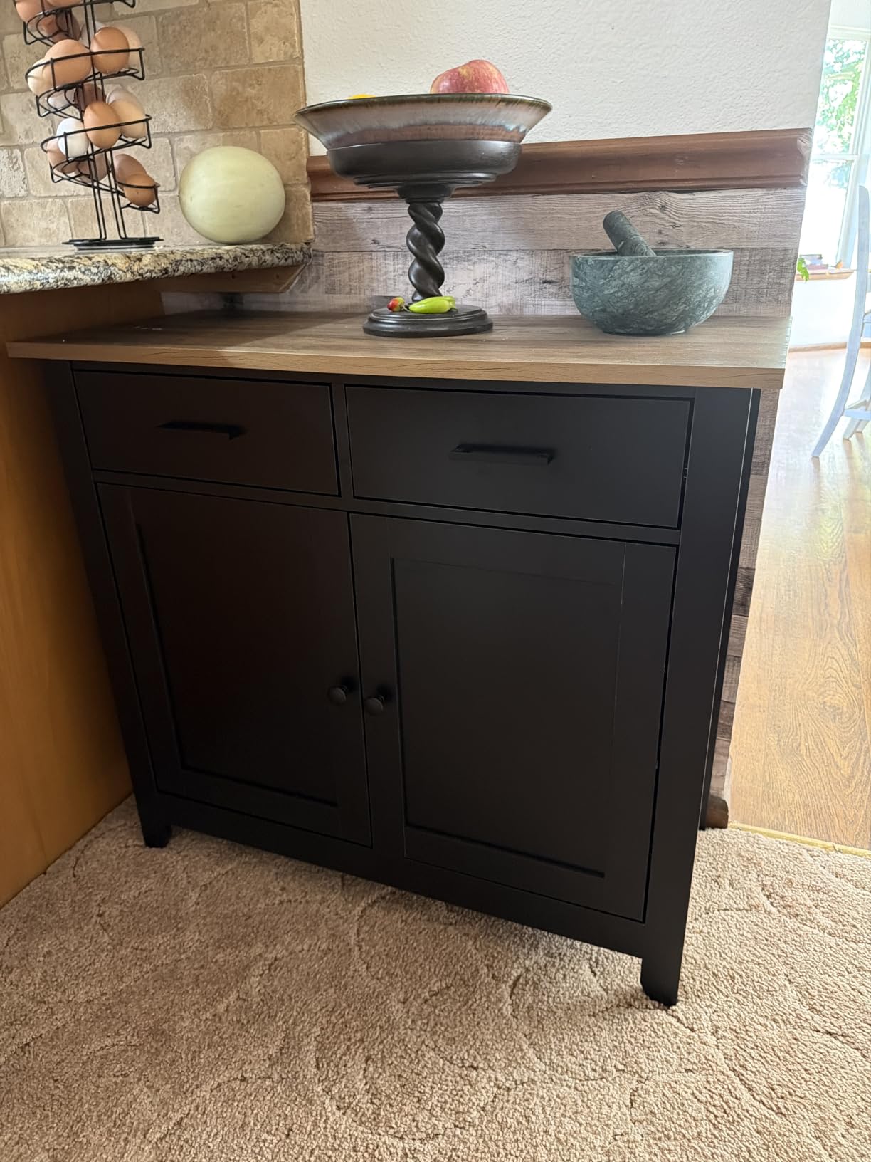 HORSTORS Farmhouse Kitchen Storage Cabinet, Small Buffet, Coffee Bar, Black customer photo 1