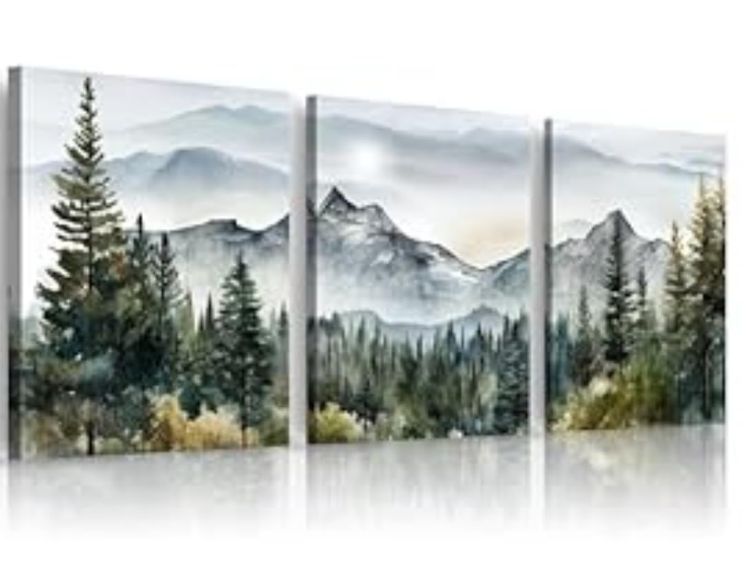 MHARTK66 Wall Art for Living Room Modern Wall Decor for Bedroom Office Decor Abstract Mountain Forest Landscapes Ink Painting 3 Piece Framed Canvas Art Prints Ready to Hang Wall Pictures Home Decor customer photo 2