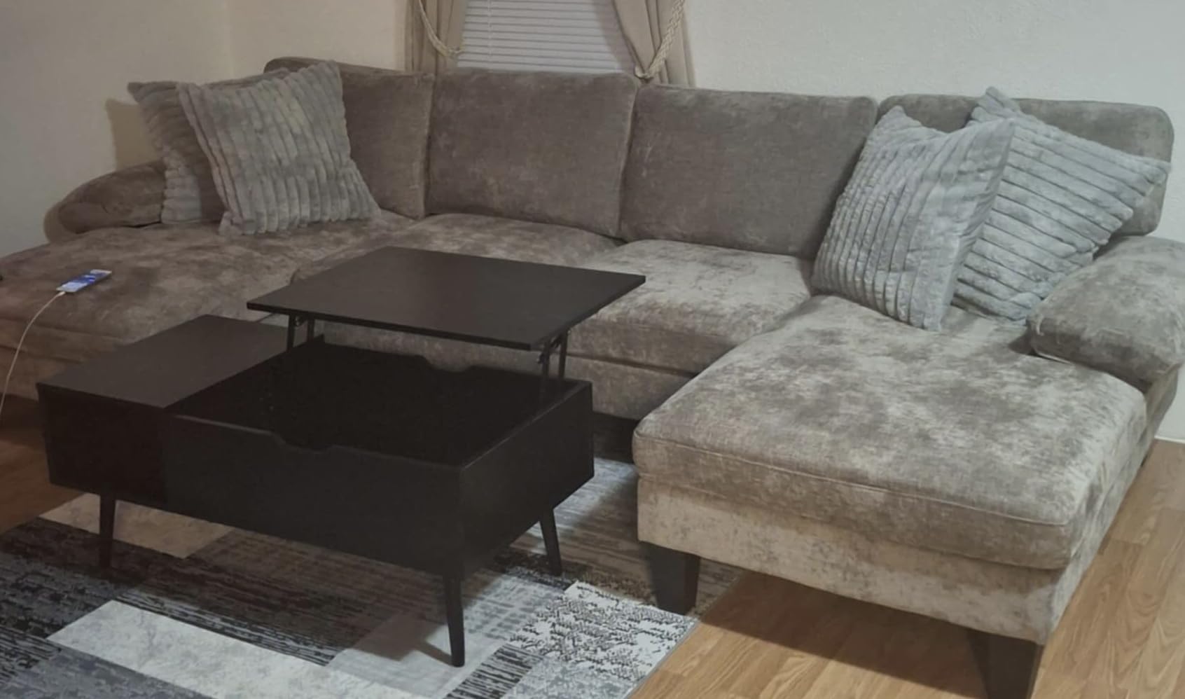 Furmax Sectional Couches for Living Room, Chenille, Grey customer photo 1