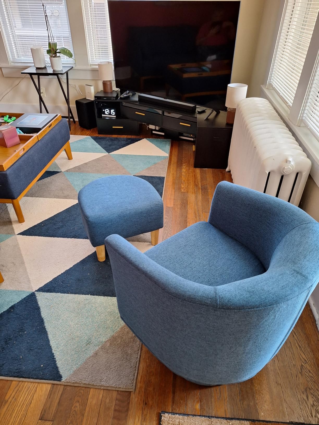 DAZONE Swivel Accent Chair Modern Barrels Chair with Ottoman Armchair Blue customer photo 1