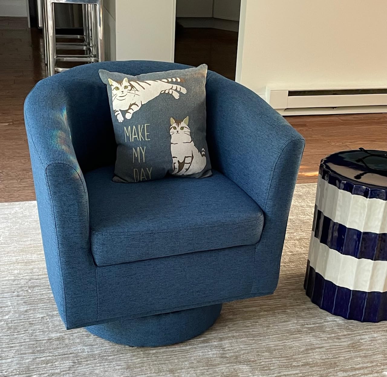 DAZONE Swivel Accent Chair Modern Barrels Chair with Ottoman Armchair Blue customer photo 2