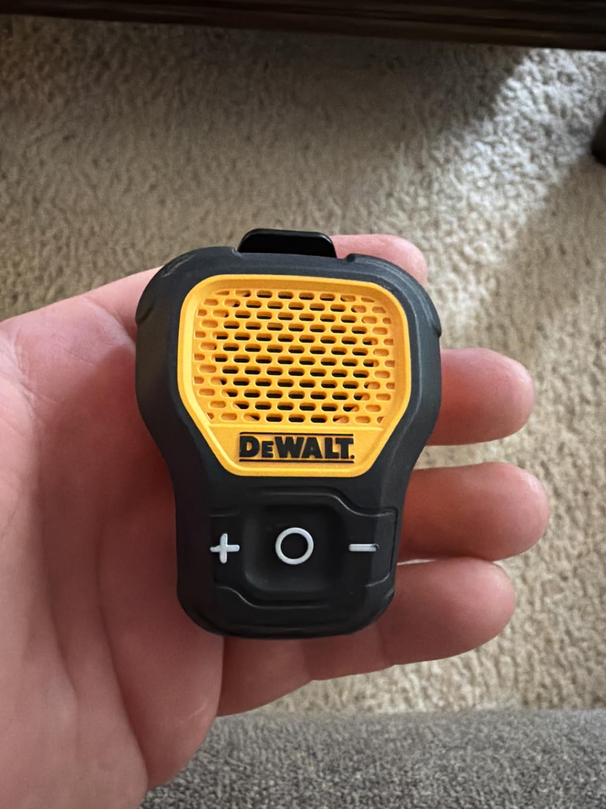 DEWALT Mini Wearable Bluetooth Speaker, Clip-On Jobsite Pro (Yellow) customer photo 2