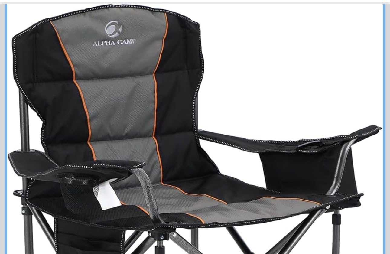 ALPHA CAMP Oversized Fully Padded Camping Chairs with Lumbar Support | Heavy duty 500 LBS, Steel Frame, Sturdy, Durable, Cooler Bag,600D Oxford fabric ,Cup holder,Carry Bag,Pocket, Easy to set up customer photo 2