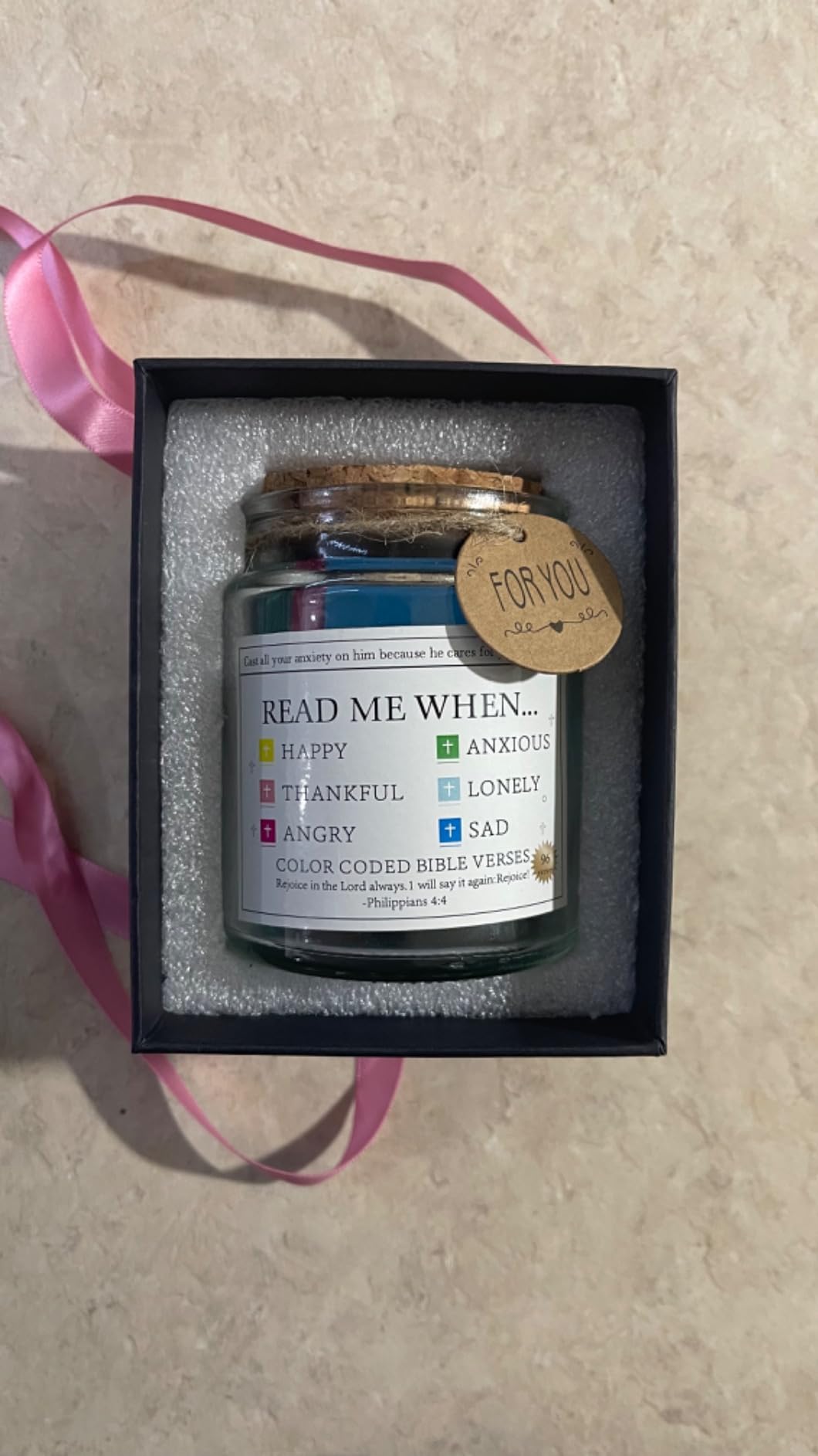 Bible Verse Jar, Read Me When Bible Verses Jar for Daily Encouragement - Christian Gifts for Women, Mothers Day Gift for Mom, Birthday Gifts, Graduation & Christmas Gift, Prayer Cards With Ribbon Bow customer photo 1