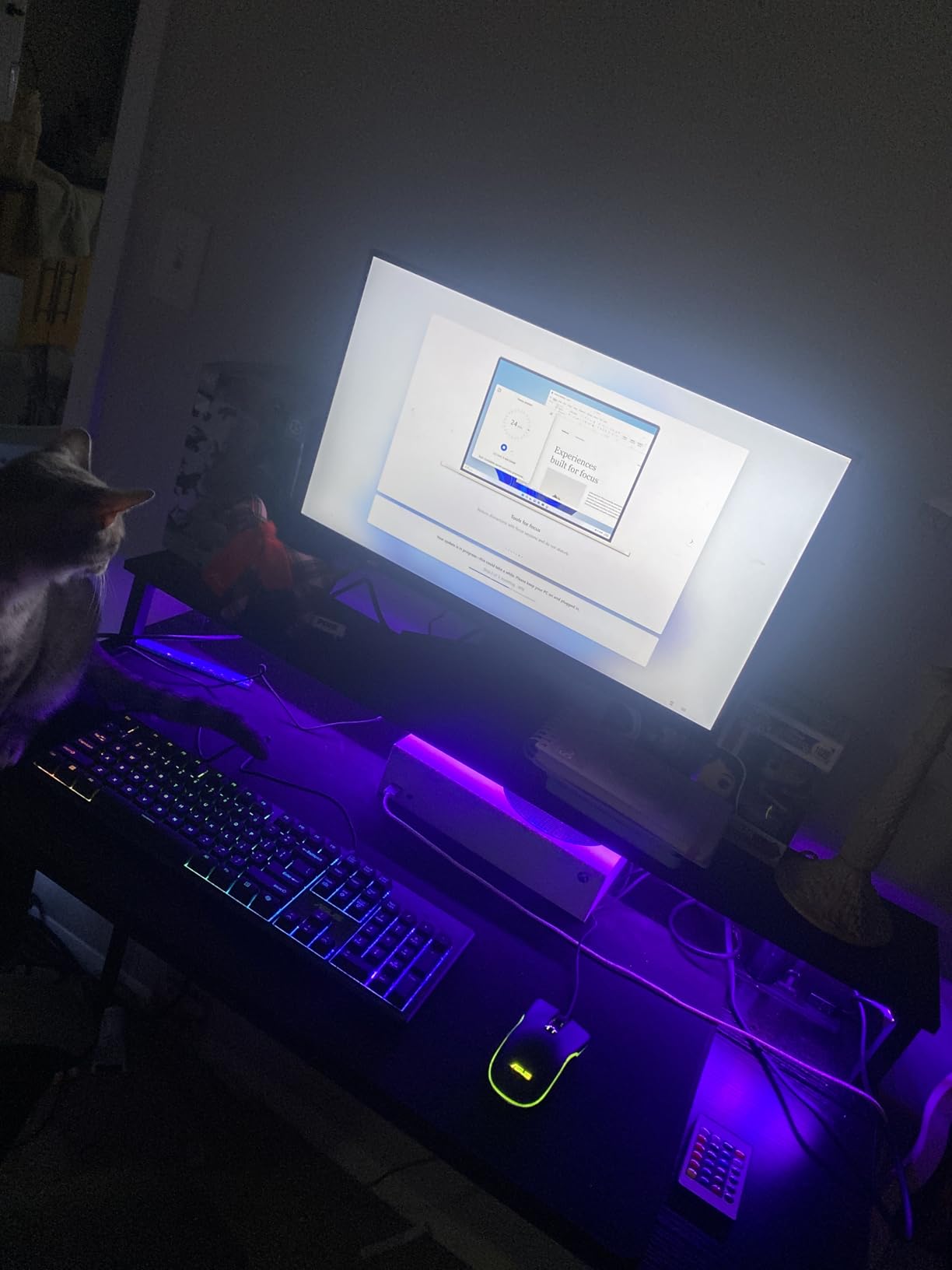 Lufeiya Black Gaming Desk with LED Lights and Power Outlets, 40 Inch Teen Writing Study Table Home Office Desks with Monitor Stand, Computer Desk with Charging Station USB Port, Black customer photo 2