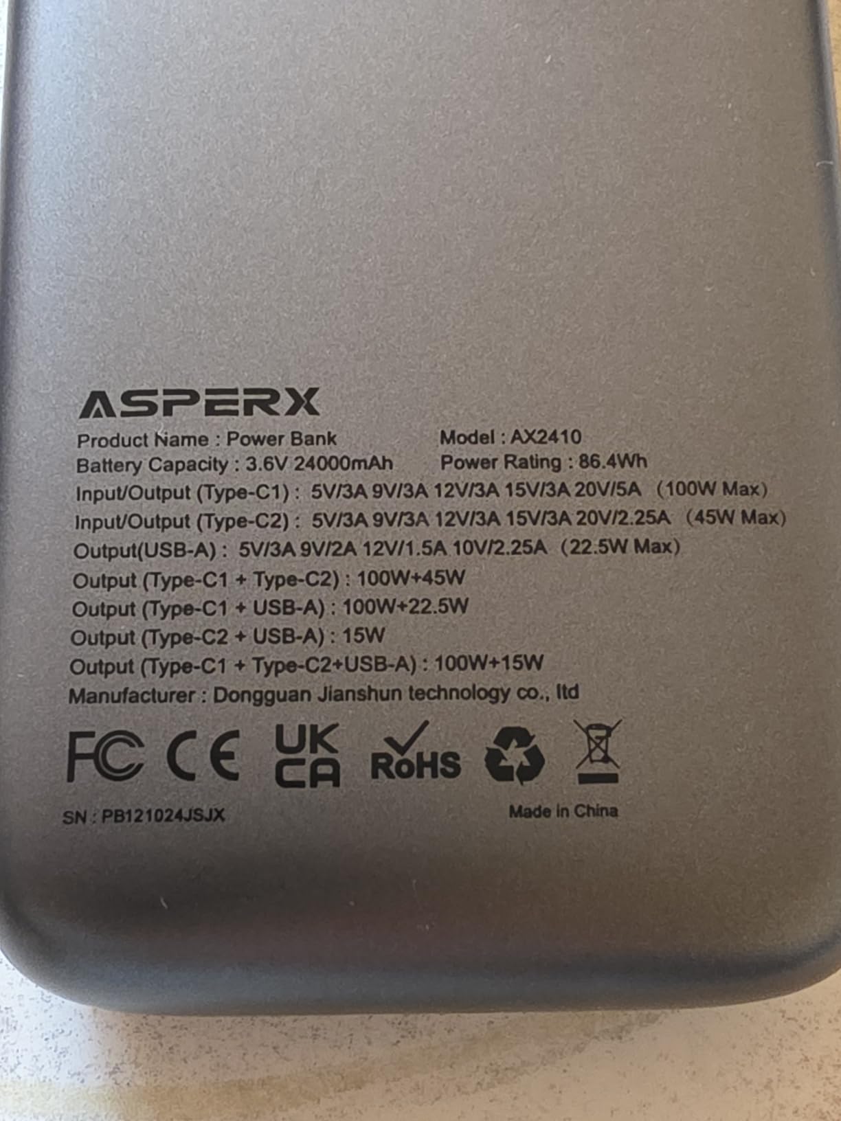 AsperX Laptop Power Bank, 25,000mAh 140W PD 3.1 Fast Charging USB C customer photo 1