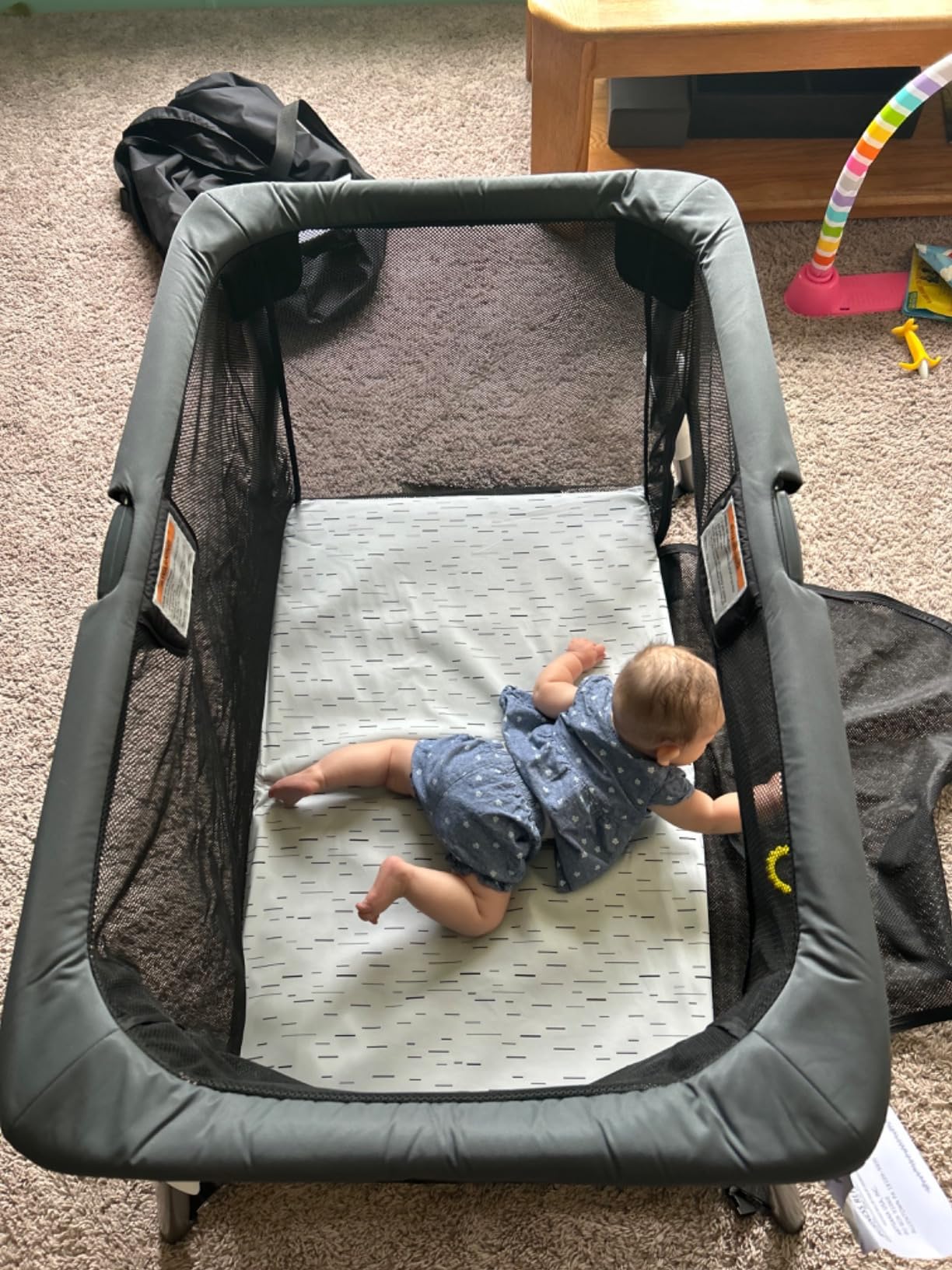 Chicco Alfa Lite Pack and Play Travel Playard, Snap-Open Fold, 13 lbs | Dove/Beige, foldable baby playpen and toddler travel bed, zip-open side panel, GREENGUARD Gold, carry bag included customer photo 2