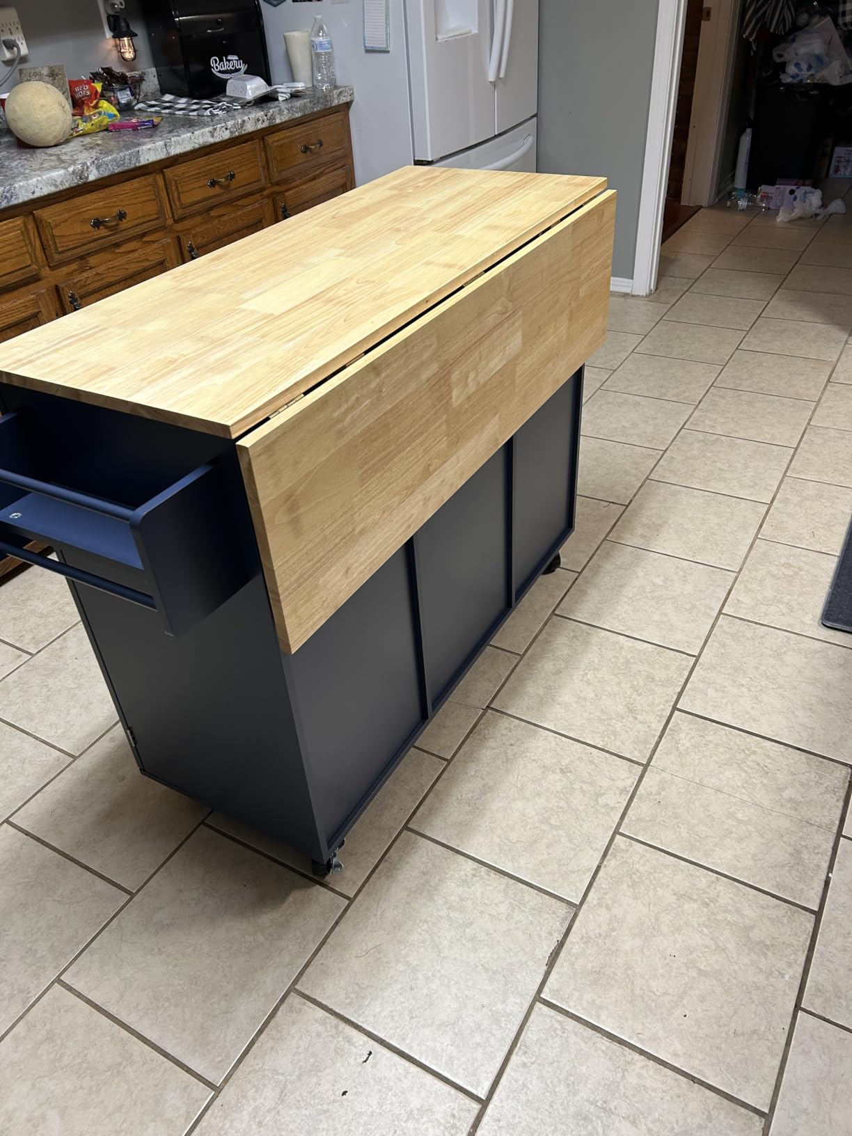 HLR Farmhouse Kitchen Island On Wheels, Navy Blue customer photo 1