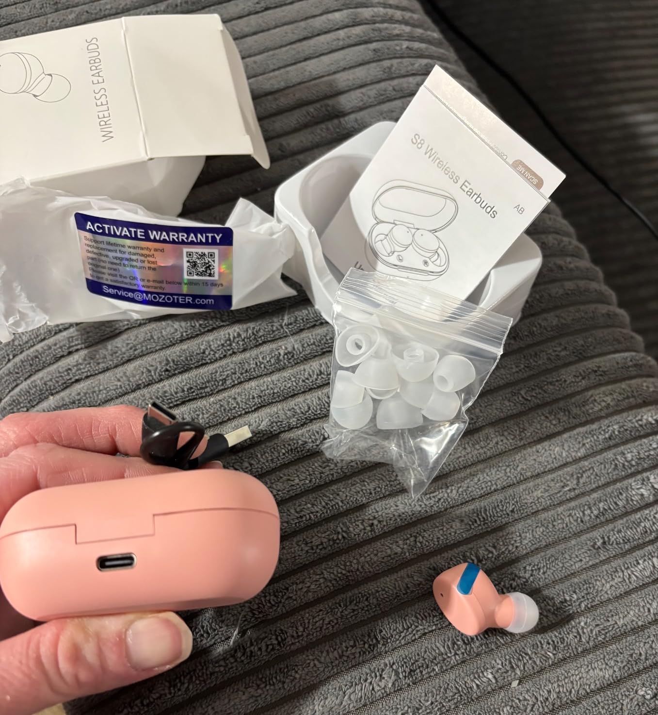 MOZOTER Mini Wireless Earbuds Bluetooth 5.3 in Ear Headphones Headsets | Light Weight,60Hrs Playtime Ear Buds with Charging Case,Smart Touch Control,Premium Sound with Deep Bass for Sport-Pink customer photo 1