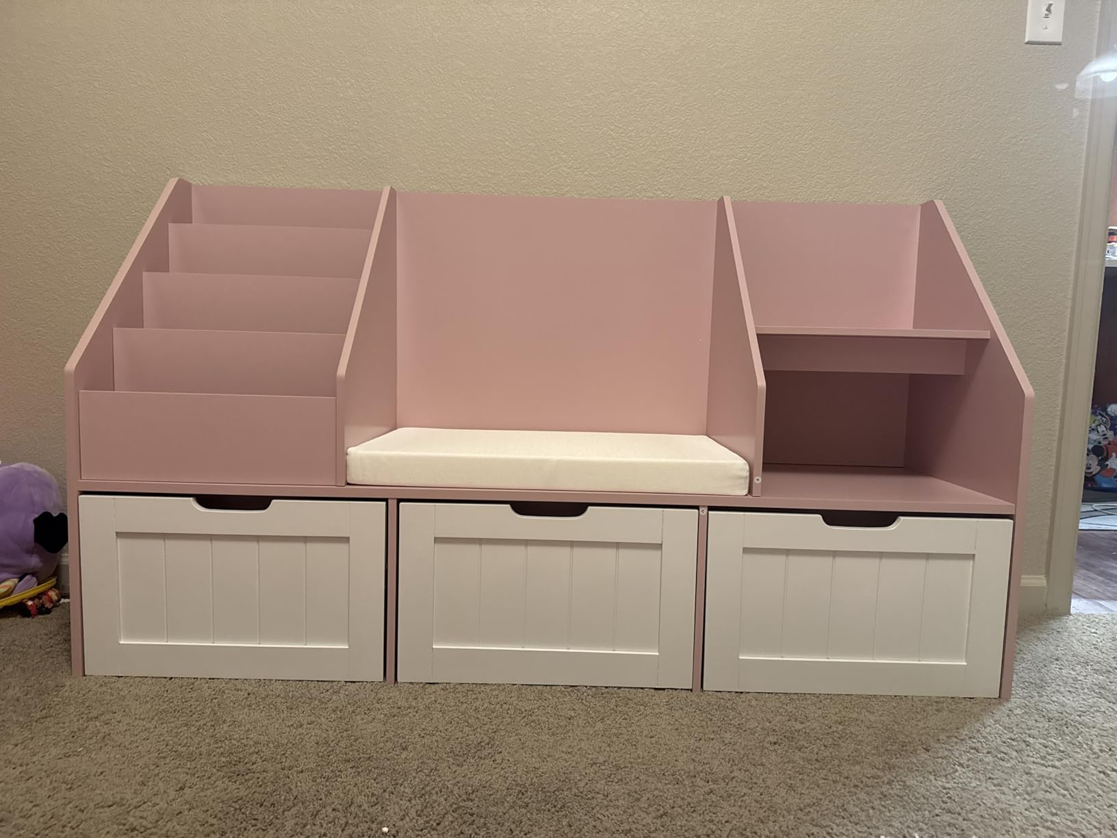FOTOSOK Kids Bookshelf with Reading Nook, Toy Storage with Seat Cushion customer photo 1