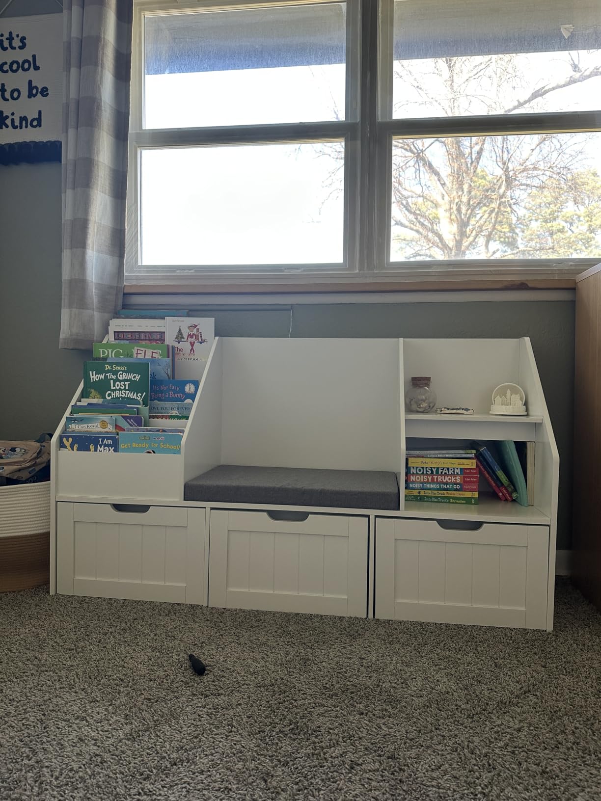 FOTOSOK Kids Bookshelf with Reading Nook, Toy Storage with Seat Cushion customer photo 2