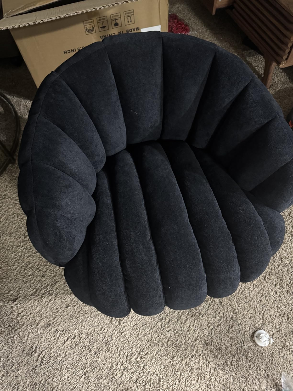 Mistpople Mid Century Modern 360 Degree Barrel Swivel Accent Sofa Chair,Fluffy Velvet Fabric Lounge Wide Upholstered Pumpkin Reading Chair, Round Cloud Armchair for Living Room,Bedroom,Vanity(Beige) customer photo 2