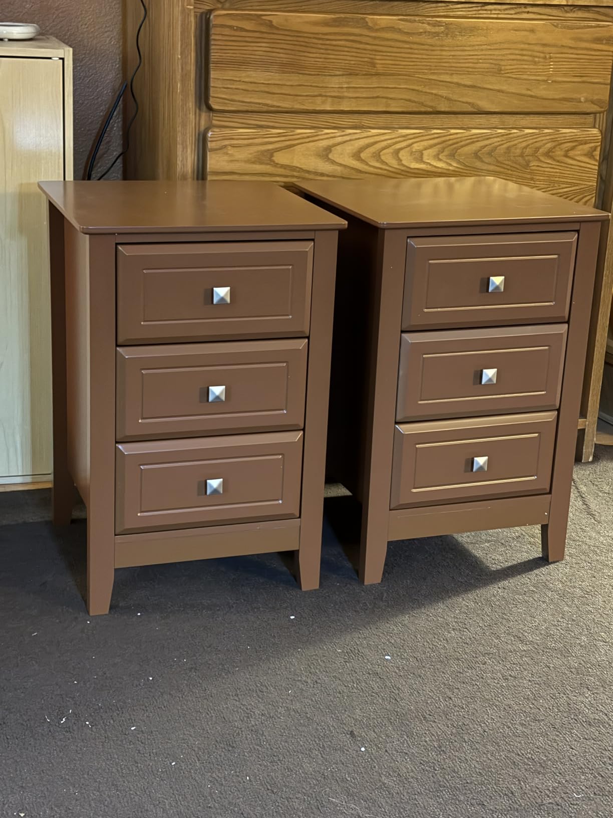 Bonnlo Gray Nightstands Set of 2, 3 Drawer Nightstand, Modern Night Stand for Bedroom with Metal Knobs, Wood Bedside Table, Grey Side Table/Night Stands for Small Spaces, College Dorm, Kids' Room customer photo 1