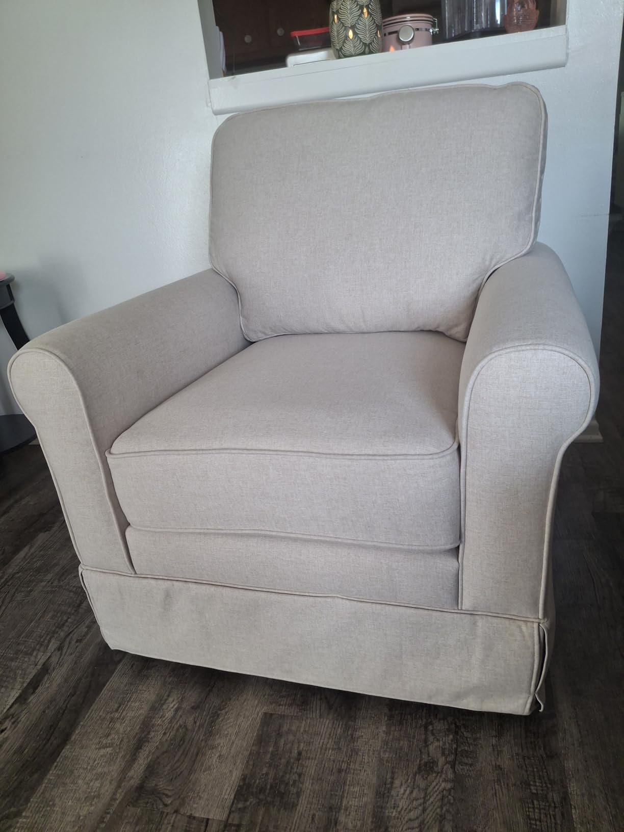 INZOY Swivel Accent Chair Linen Mid Century Modern Chair, Comfy Swivel Barrel Reading Chair, Upholstered Square Chair for Living Room Bedroom Small Spaces, Fully Assembled, Beige customer photo 2