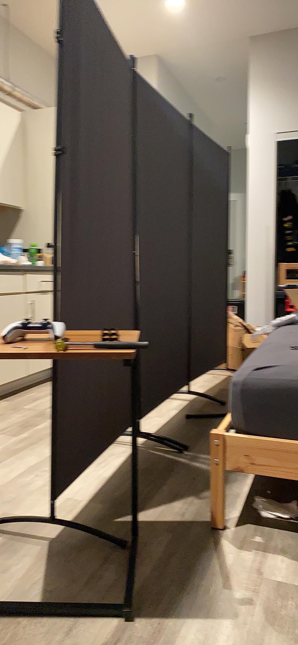 Room Divider 6FT 4 Panel Folding Privacy Screen with Lockable Wheels,Black customer photo 1