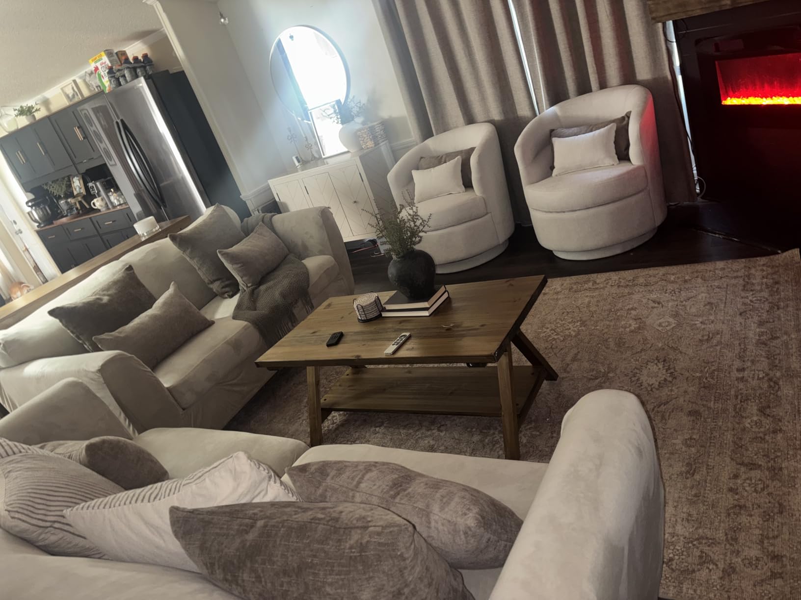 CANMOV Swivel Accent Chair Set of 2, 360 Degree Round Swivel Barrel Chair with Pillow, Upholstered Comfy Barrel Armchair Single Club Sofa Chair for Living Room, Bedroom, Reading Room,Dark Grey customer photo 2