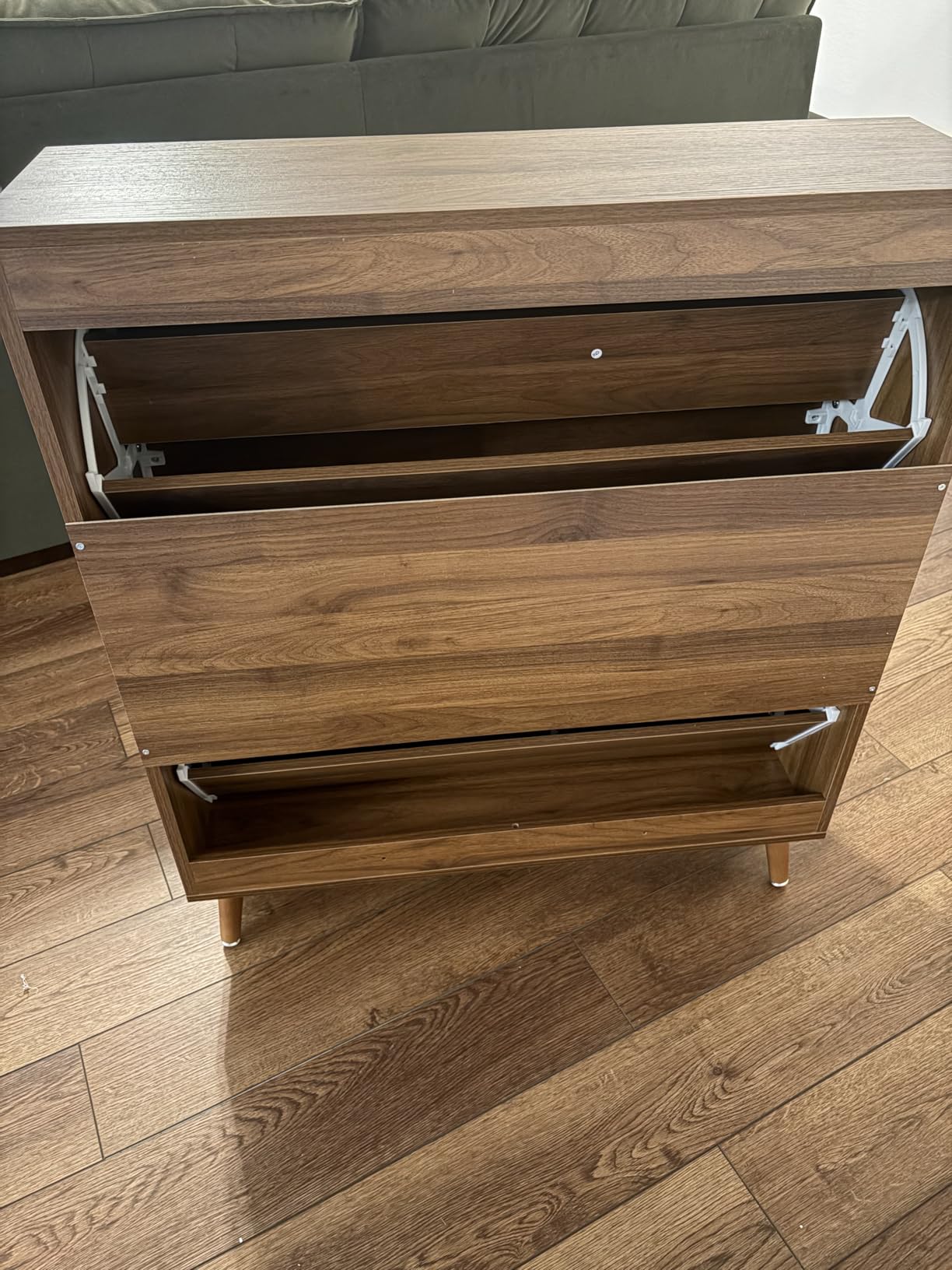 Fsbecl Shoe Cabinet Storage for Entryway with 2 Fluted Flip Drawers, Modern Freestanding Narrow Shoe Organizer with Adjust Shelves, Wooden Hidden Shoe Rack for Foyer, Hallway, Walnut customer photo 1