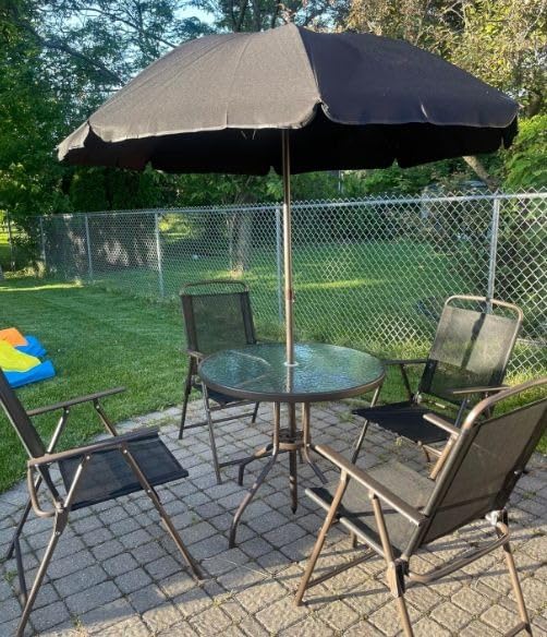 Shintenchi 6 Piece Patio Dining Set with Umbrella, Outdoor Furniture Set with 4 Folding Chairs and Tempered Glass Top Dining Table fot Lawn Backyard Garden Porch Black customer photo 2
