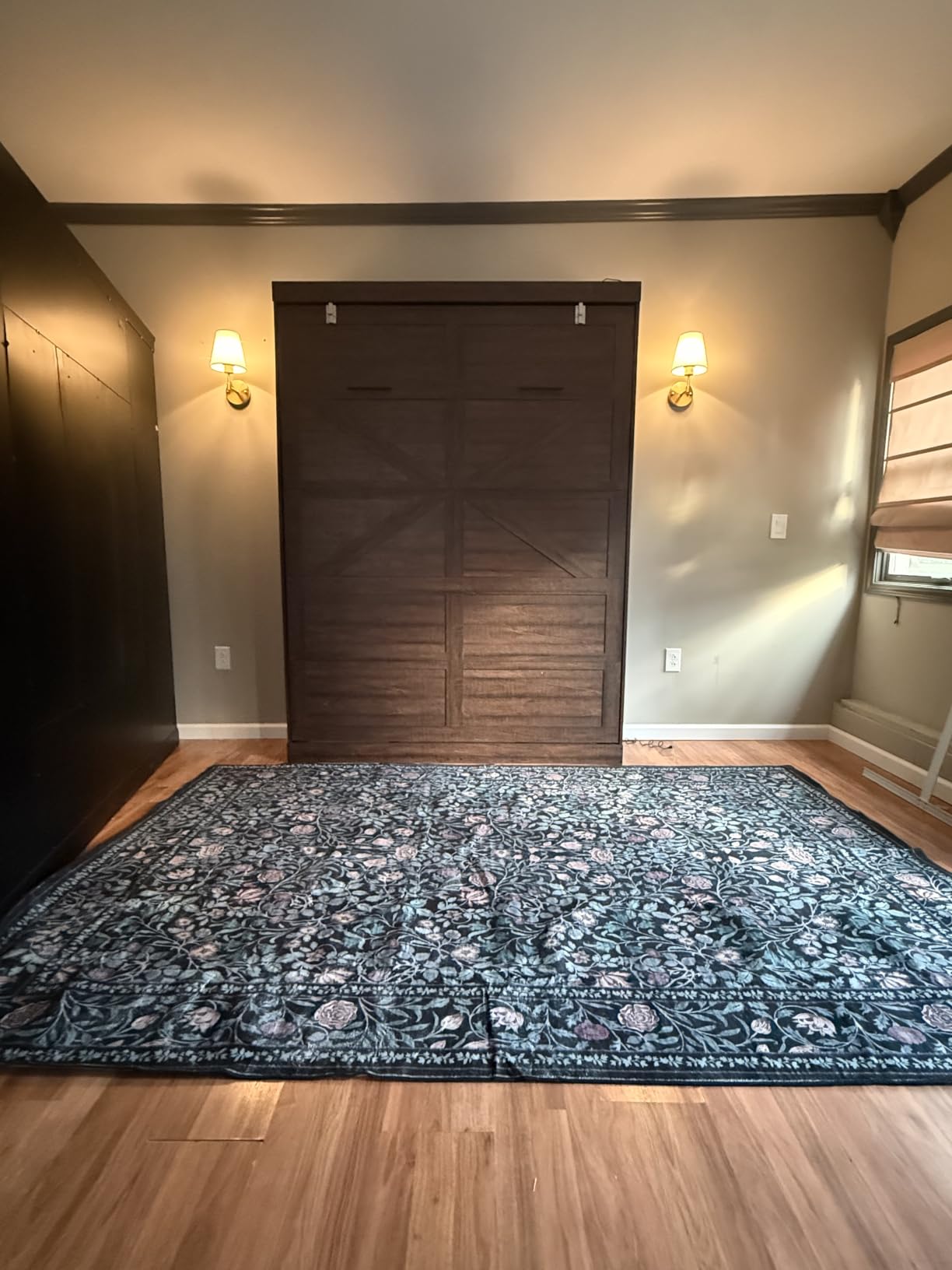 Hlivelood Queen Size Murphy Bed with 2 LED Lights, Farmhouse Wood Hidden Foldable Wall Bed Frame w/Gas Struts, Storage Bed Cabinet for Bedroom, Office, Space-Saving, No Box Spring Needed, Rustic White customer photo 1