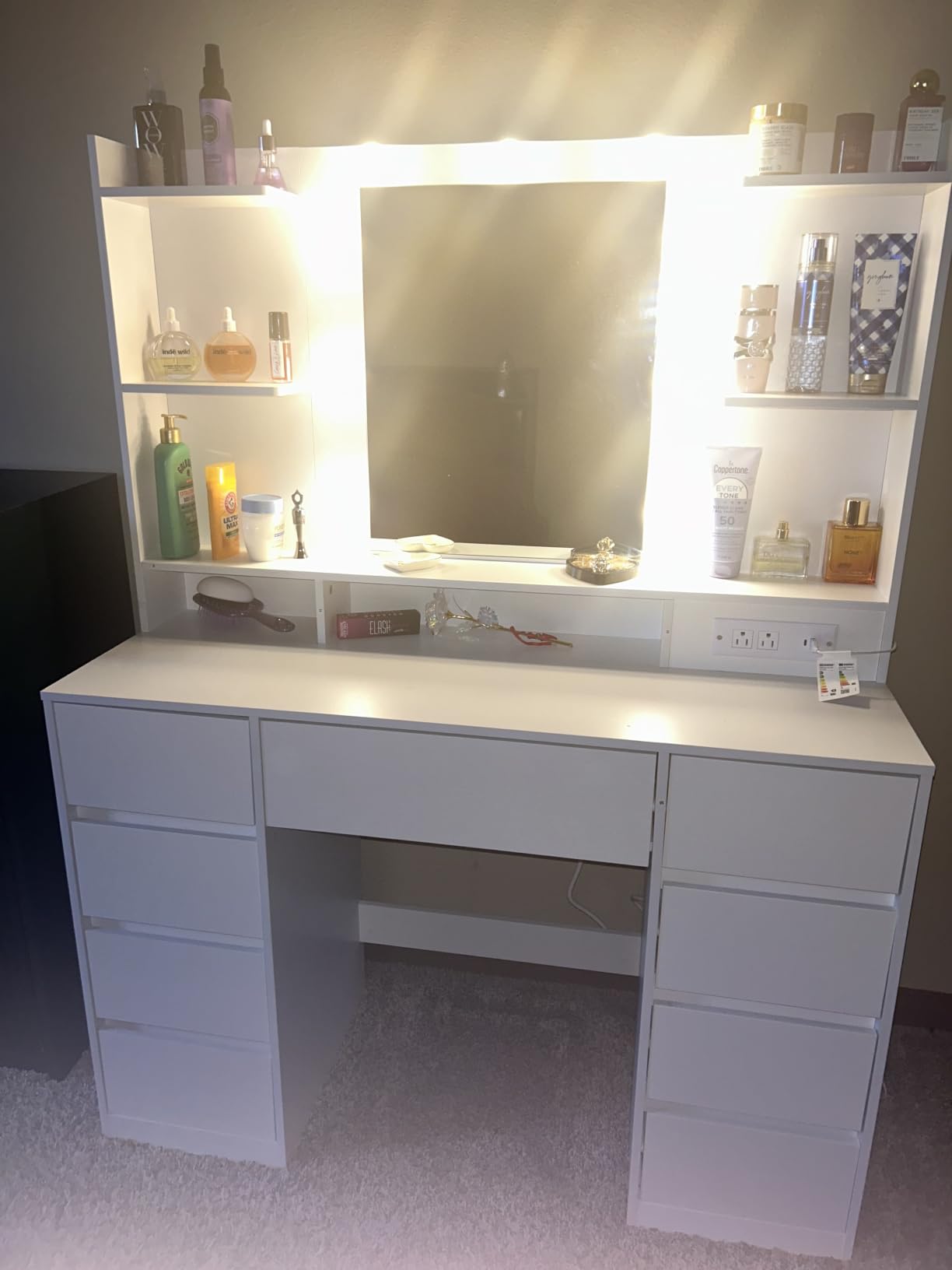 VASAGLE 43.3-Inch Vanity Desk with Mirror and Lights, 3 Drawers 2 Cabinets customer photo 1
