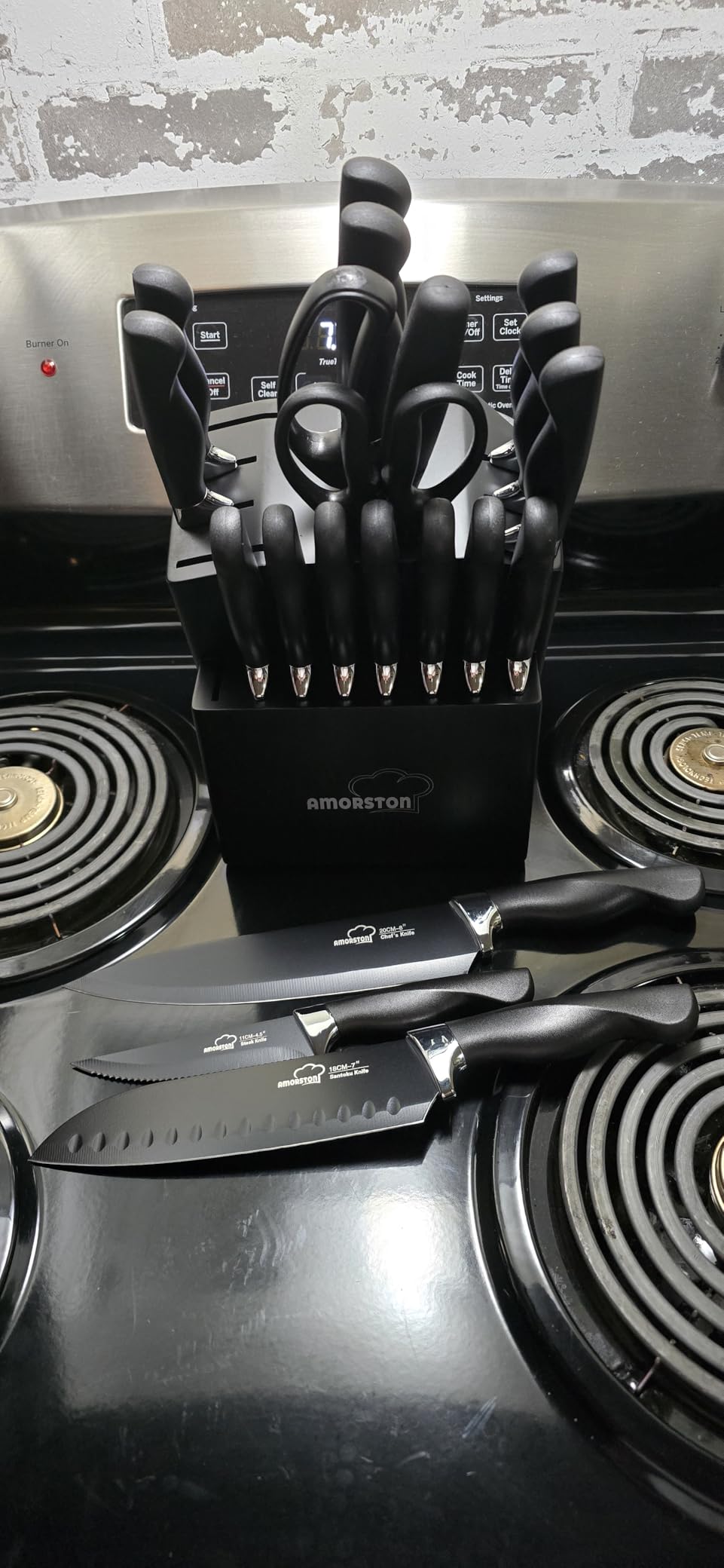 Knife Set, Amorston 21 Pieces Kitchen Knife Set with Block and Sharpener, Ultra-Sharp Knives Set with Ergonomic Handles, Black German Stainless Steel Knife Block Set, Dishwasher Safe customer photo 2
