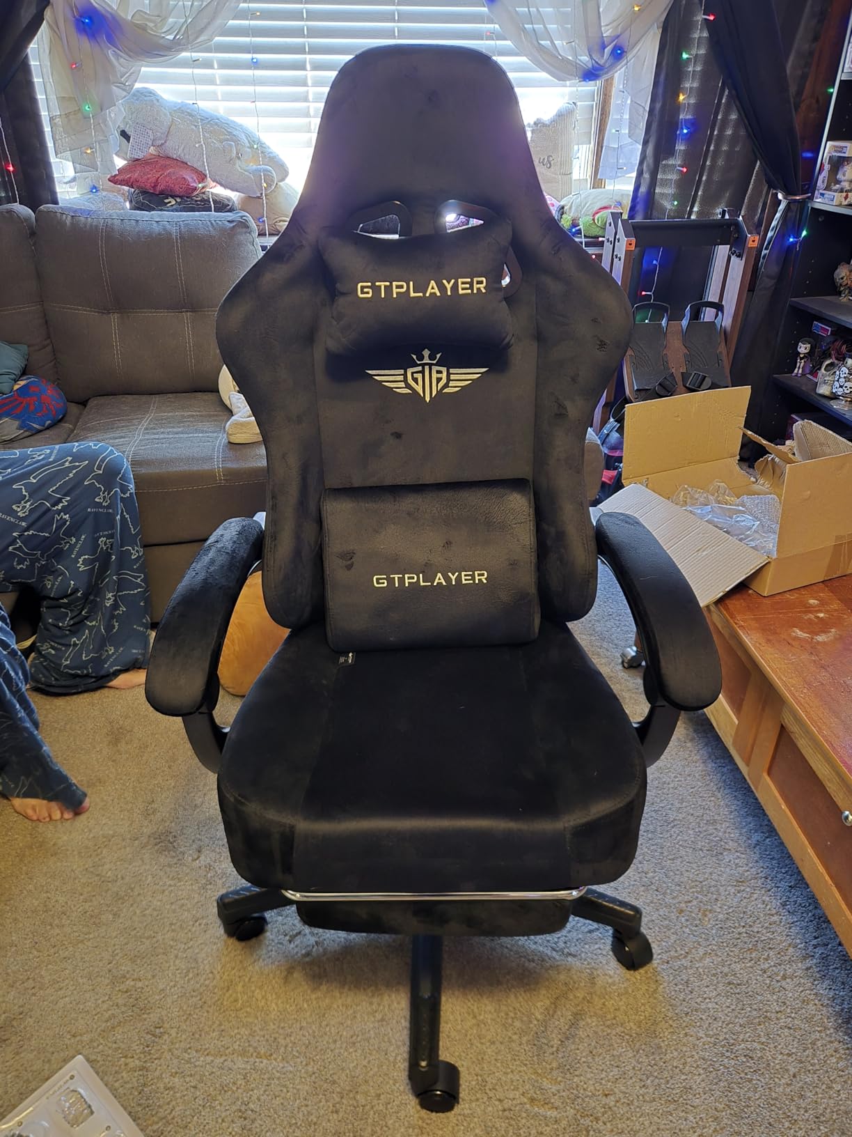 GTPLAYER Gaming Chair Fabric with Pocket Spring Cushion, Big and Tall Gamings Chairs 350LBS High Back Computer Chair with Footrest for Adults Lumbar Support Swivel Game Chair for Office Light Black customer photo 2