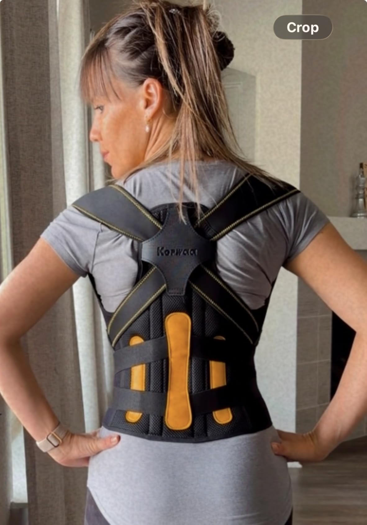 Kepwaa Posture Corrector for Women and Men, 5 Full Back Support Brace Rods, Adjustable Shoulder Straightener, Relief for Upper and Lower Back, Neck, Lumbar, Scoliosis, Hump, Black Yellow, Medium customer photo 1