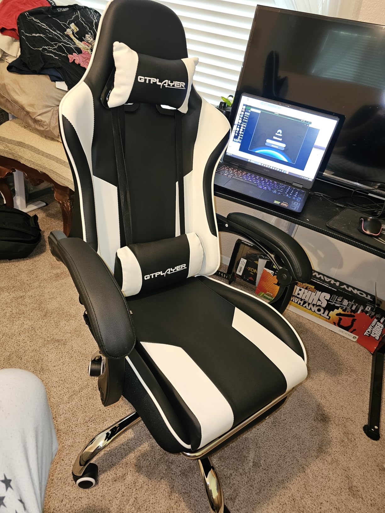 GTPLAYER Gaming Chair, Computer Chair with Footrest and Lumbar Support, Height Adjustable Game Chair with 360°-Swivel Seat and Headrest and for Office or Gaming (Pearl White) customer photo 1