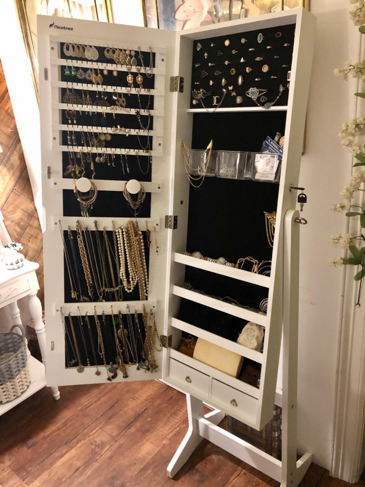 Nicetree Freestanding Jewelry Cabinet, Full Length Mirror, Moon White customer photo 1