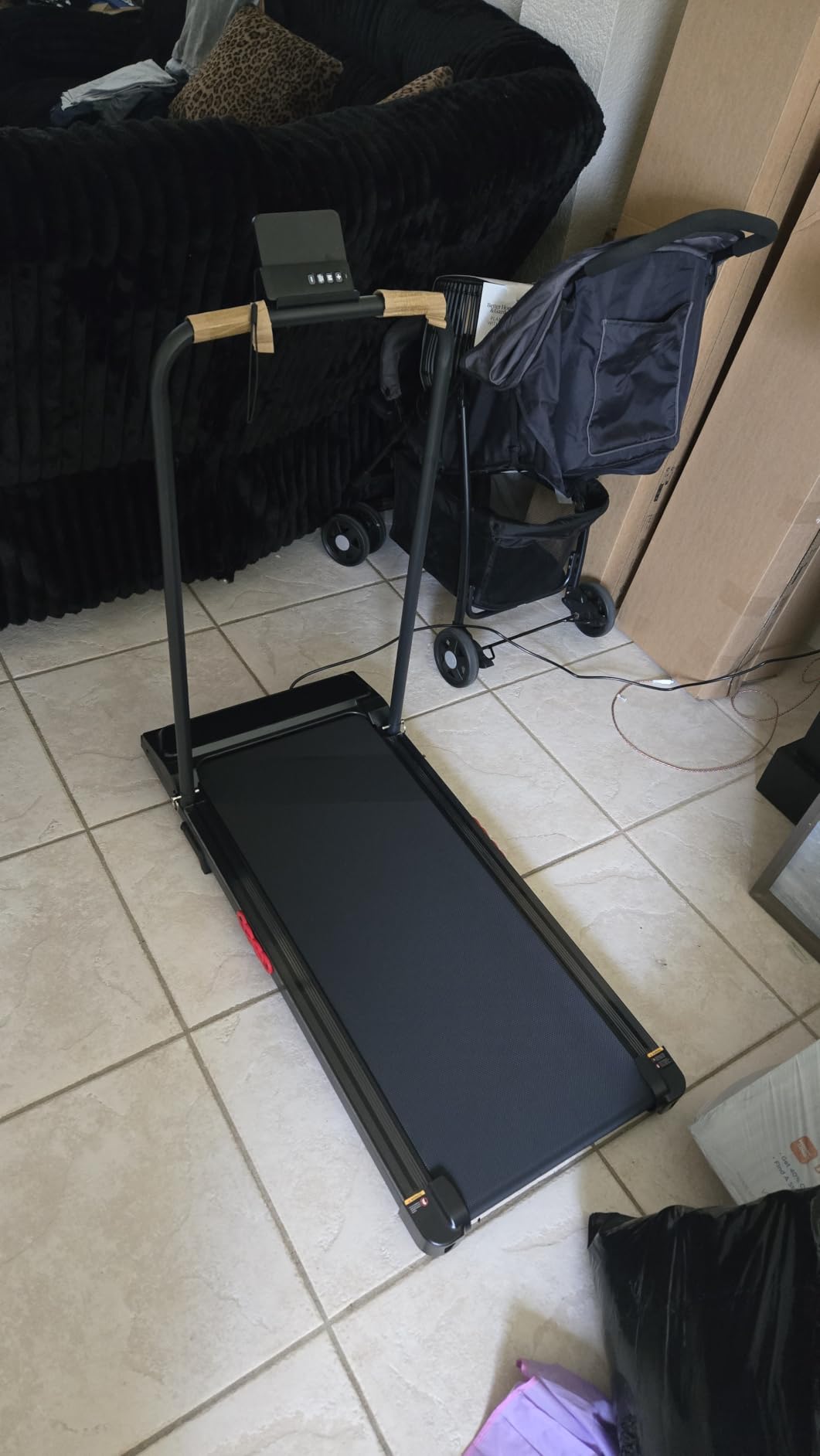 KASSADIN Electric Treadmill for Home Small, Walking Pad with Handle Bar, 3.5HP Portable Mini Treadmill for Home Exercising, Small Walking Pad Treadmill with Handle Bar and Incline, 0.6-10MPH, 400LBS customer photo 1