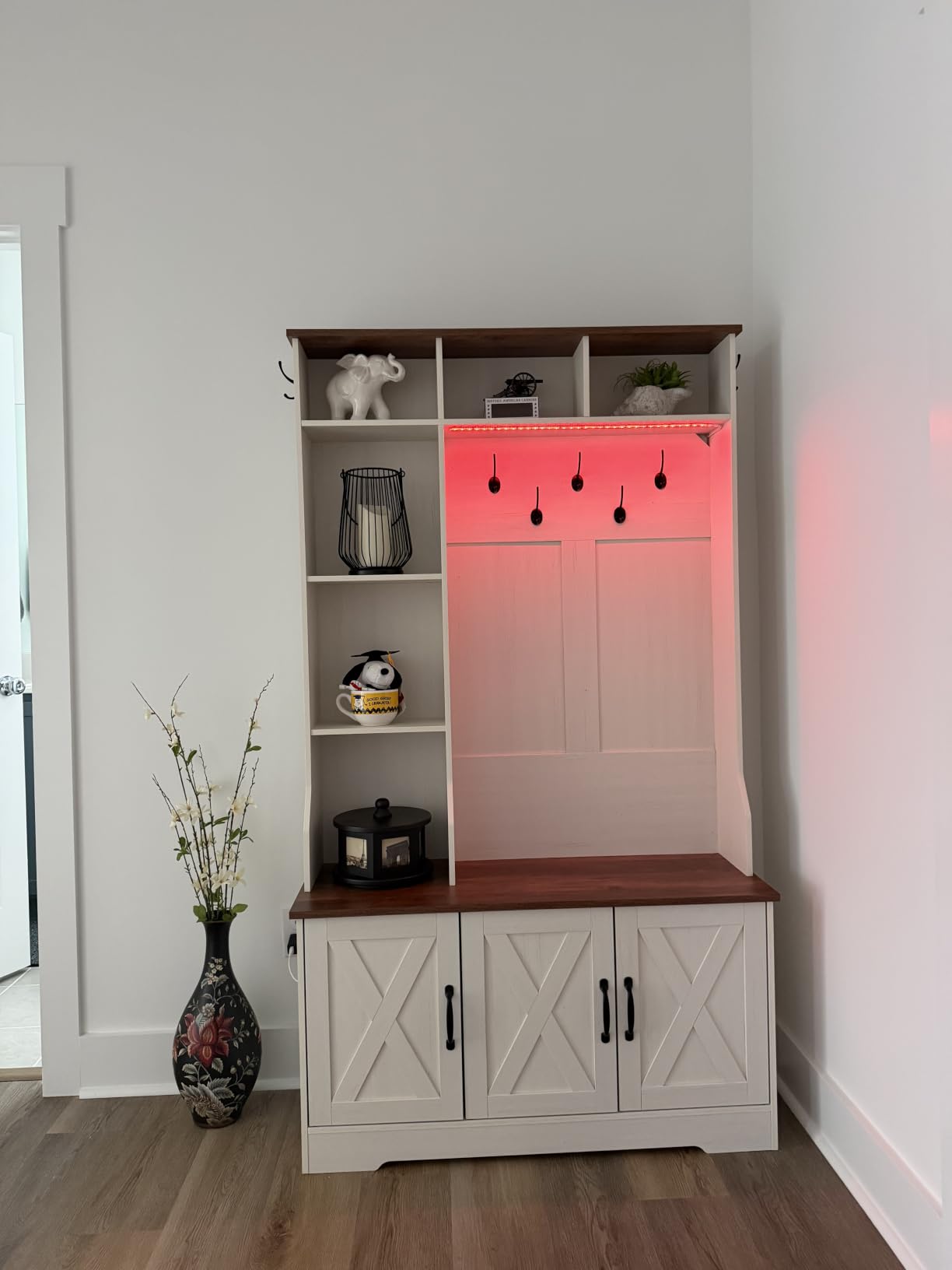 Black Hall Tree with Bench and Shoe Storage, Entryway Bench with Coart Rack customer photo 1