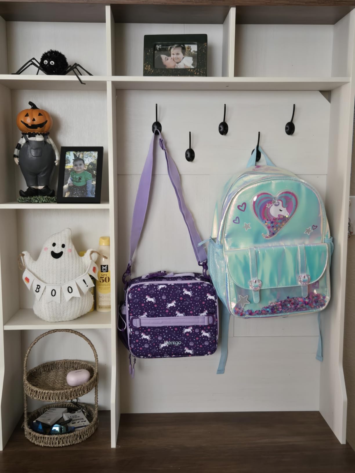 Black Hall Tree with Bench and Shoe Storage, Entryway Bench with Coart Rack customer photo 2